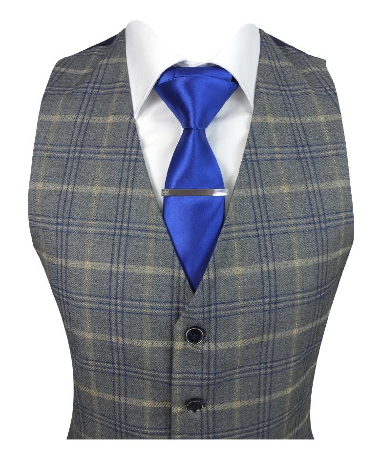 KENNETH Men’s Tailored Fit Retro Check Suit - Grey/Gold