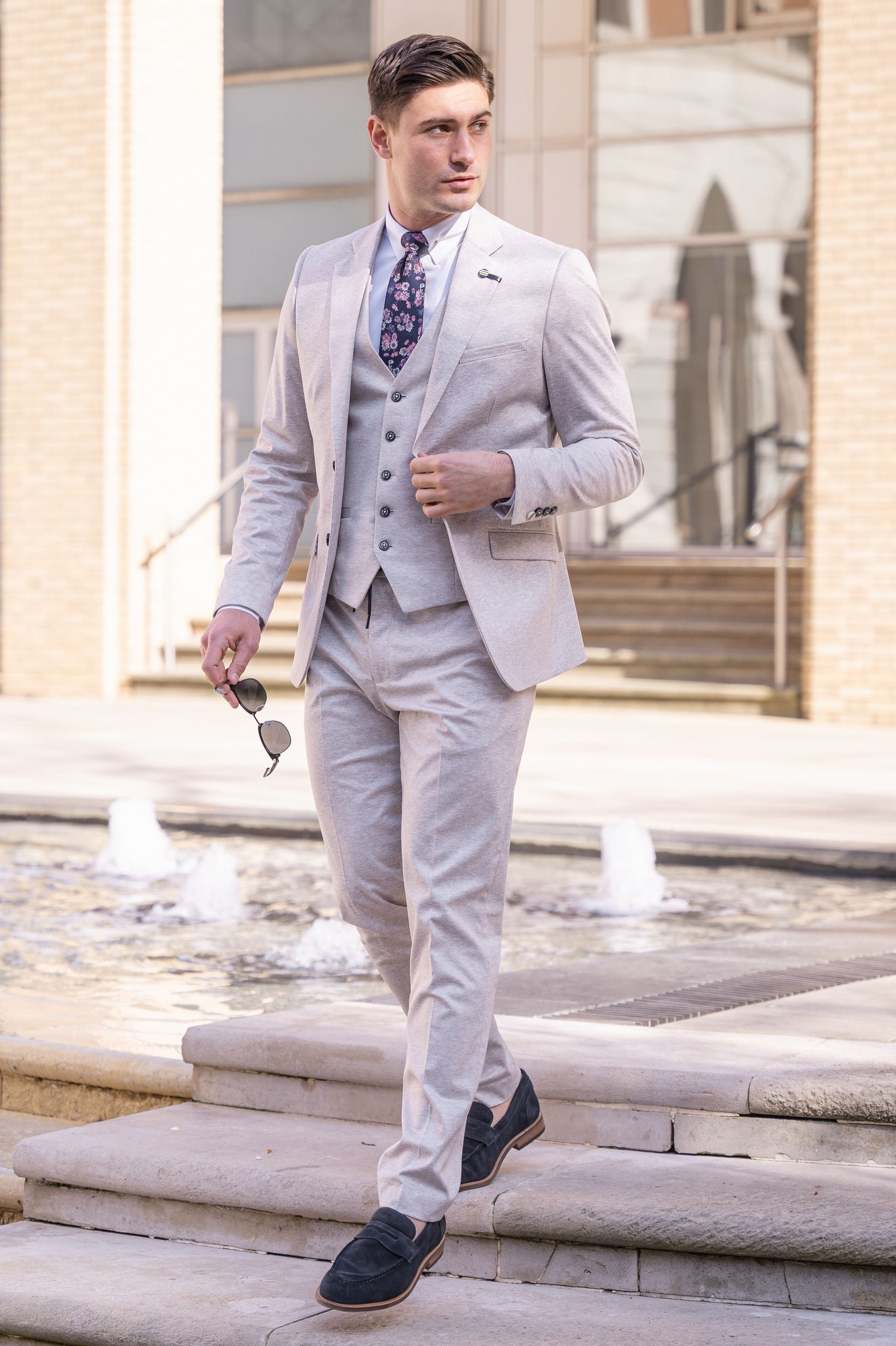 VALENCIA Beige Ecru Men's Slim Fit Formal Suit