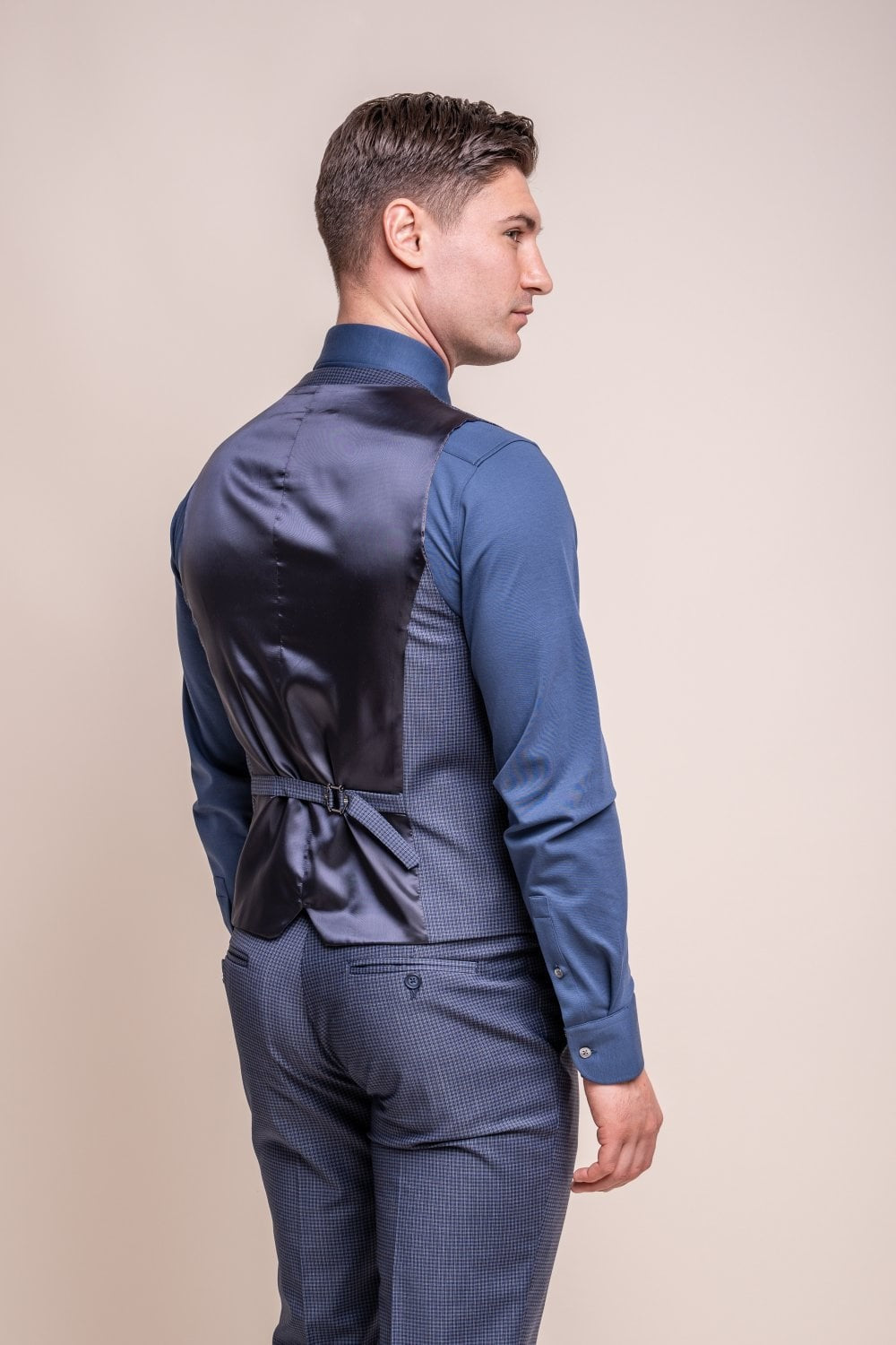 BOND Navy Check Men's Wool Blend Slim Fit Suit