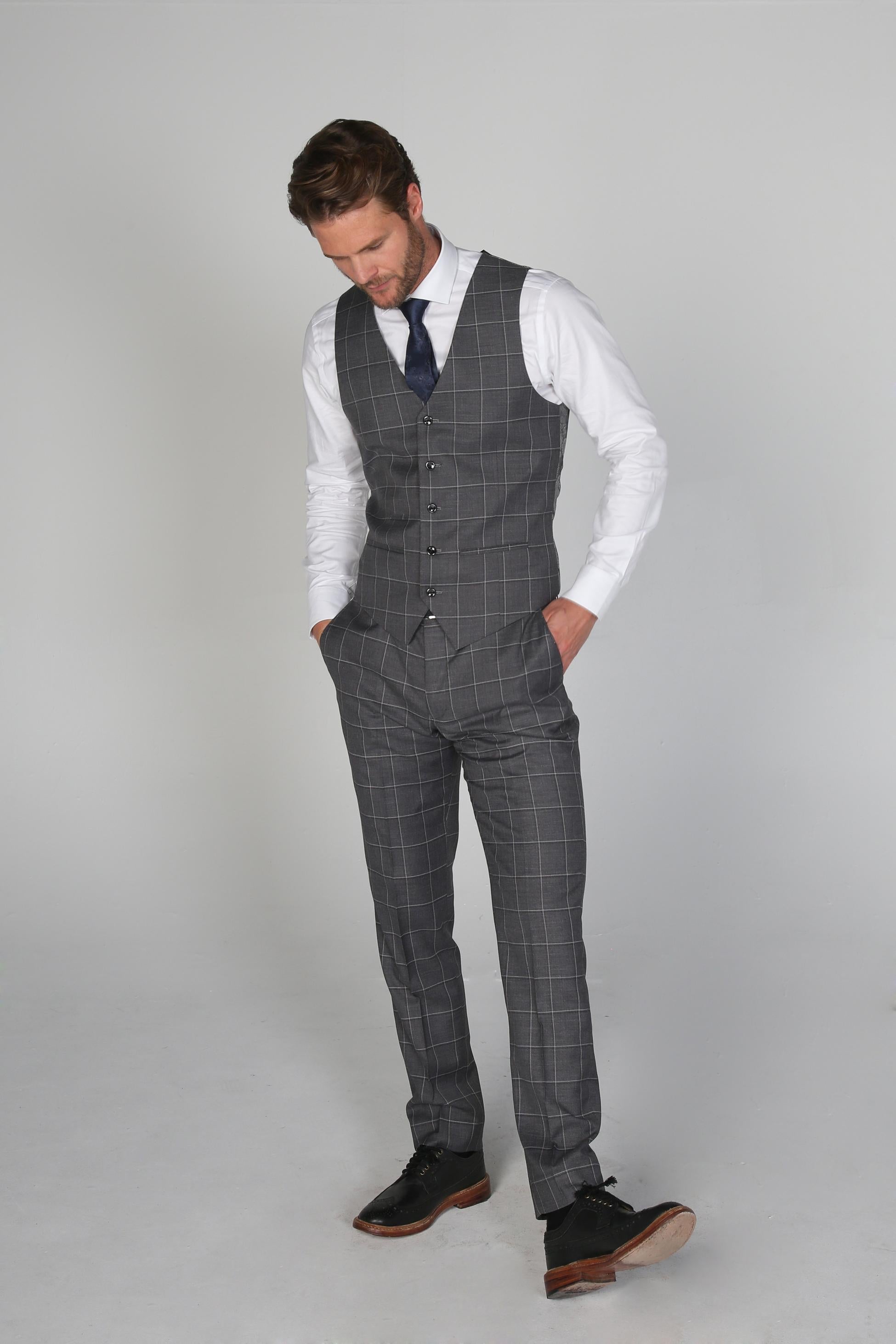 Men's Hobbs Pewter Grey Windowpane Check Tailored Formal Suit