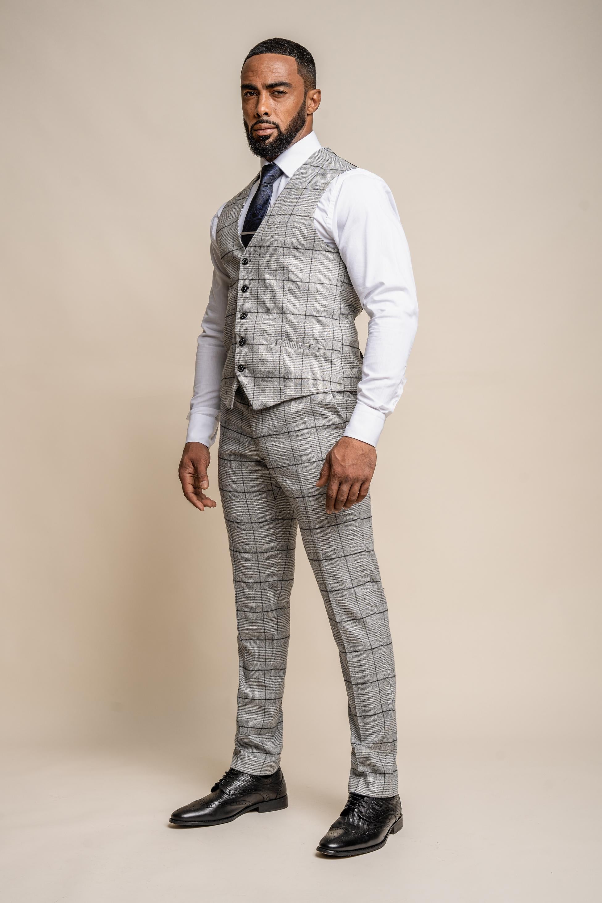 Men's Ghost Platinum Grey Tweed Windowpane Slim Fit Suit