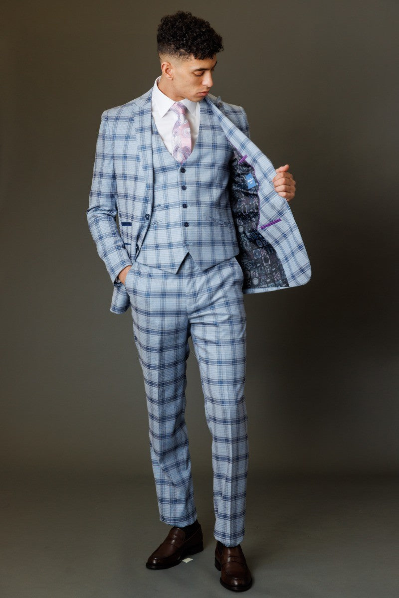 Men's Blake Powder Blue Windowpane Check Slim Fit Suit