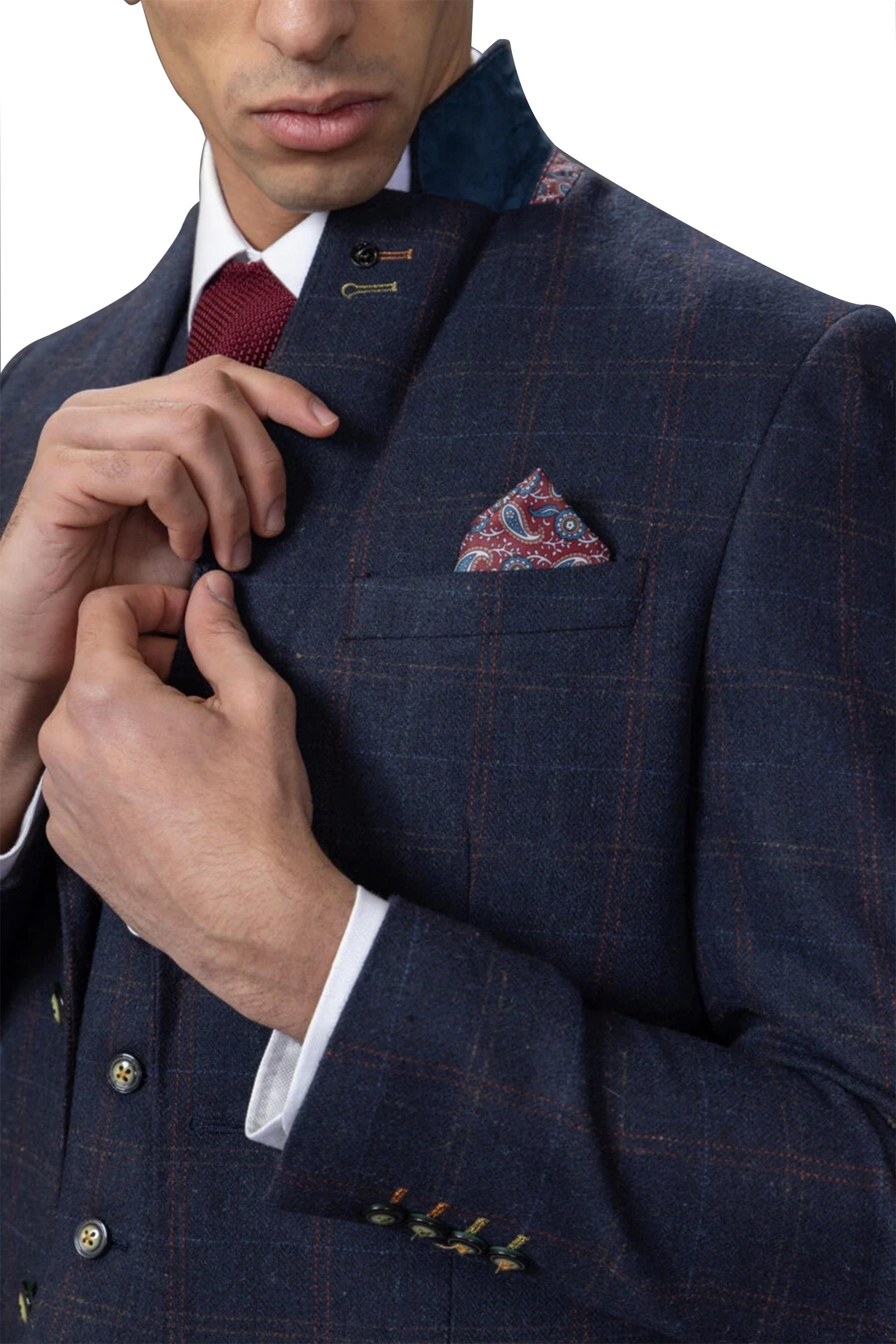 Men’s Navy Tweed Windowpane Tailored Fit Suit Jacket RYAN