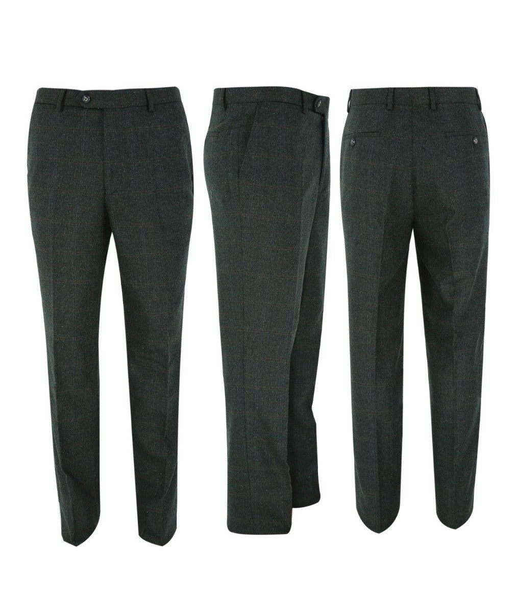 JOSHUA Men’s Tailored Fit Tweed Check Dark Green Suit
