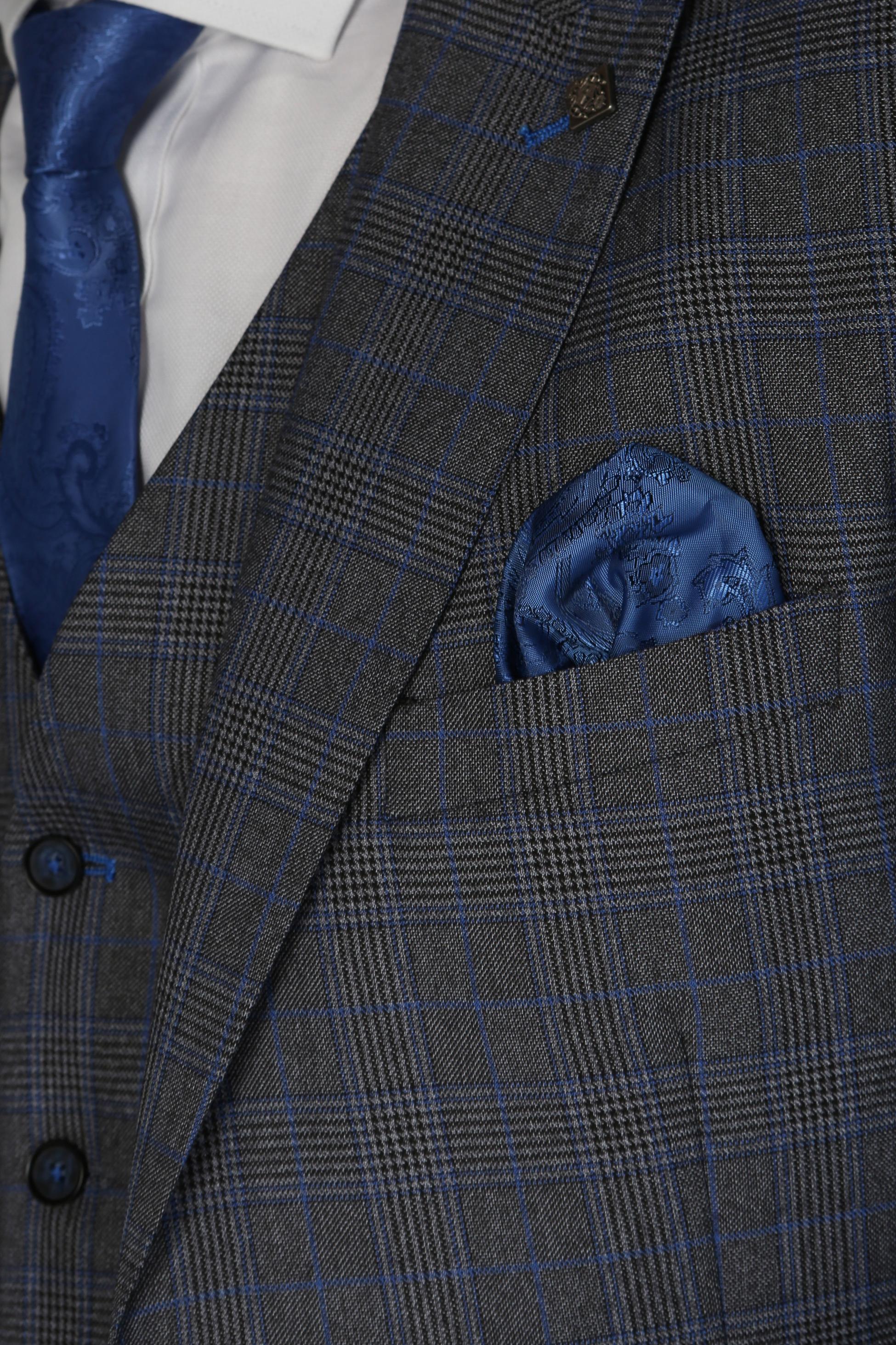 Men's Henry Grey-Blue Textured Check Tailored Formal Suit