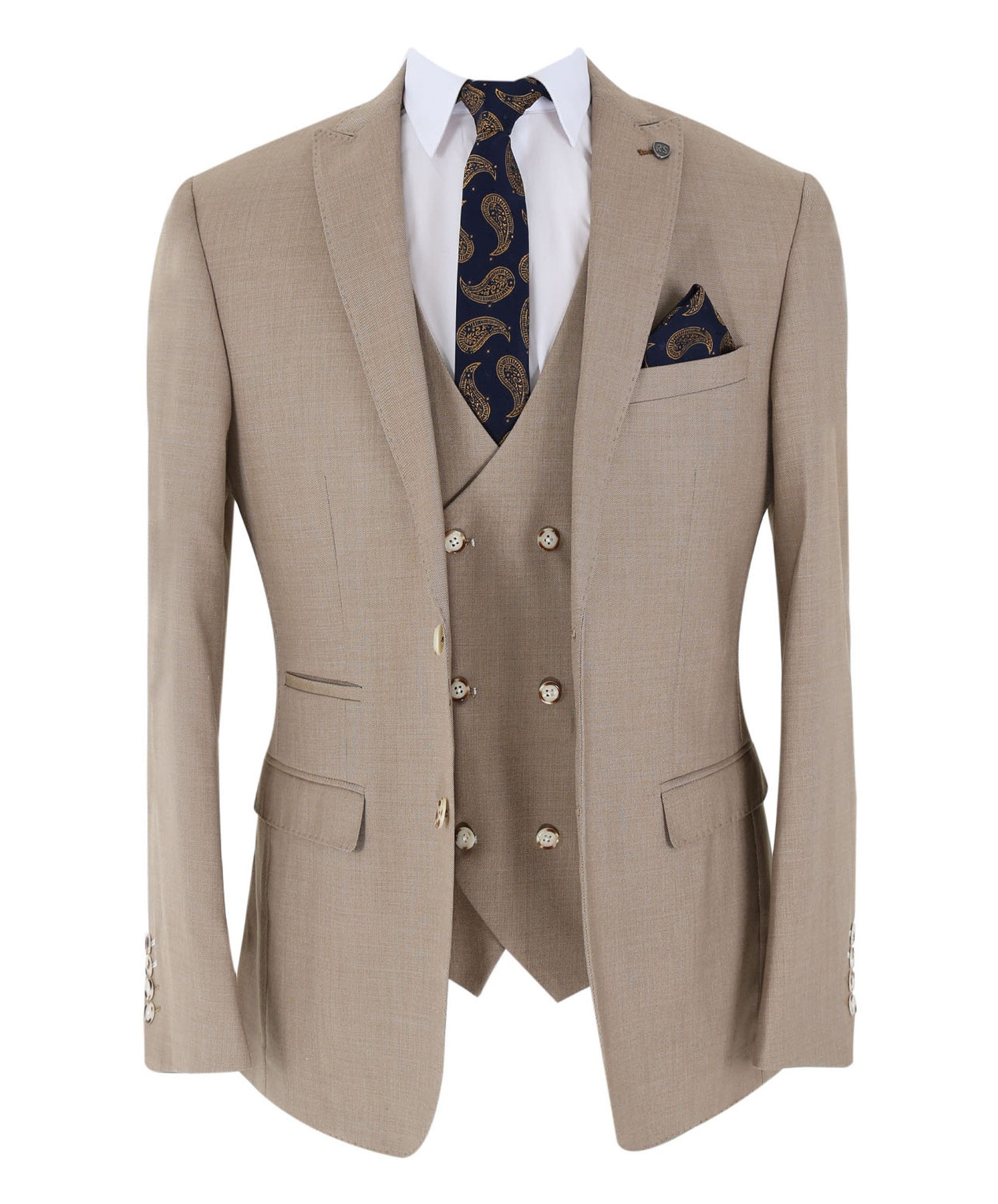 Men's tailored fit taupe beige suit, 3-piece set