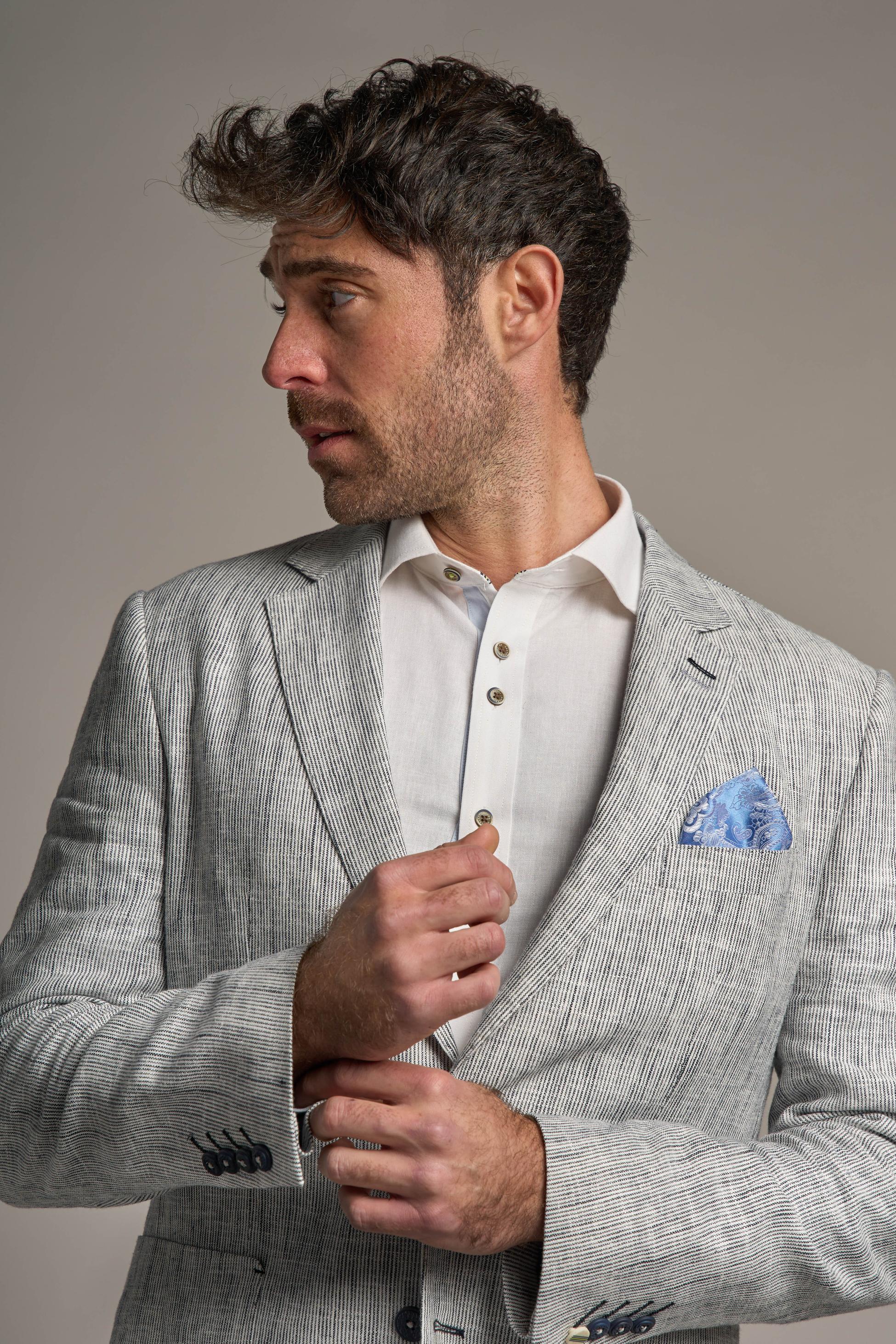 Mens Linen Blend Grey Twill Weave Blazer - JAMIE - Grey