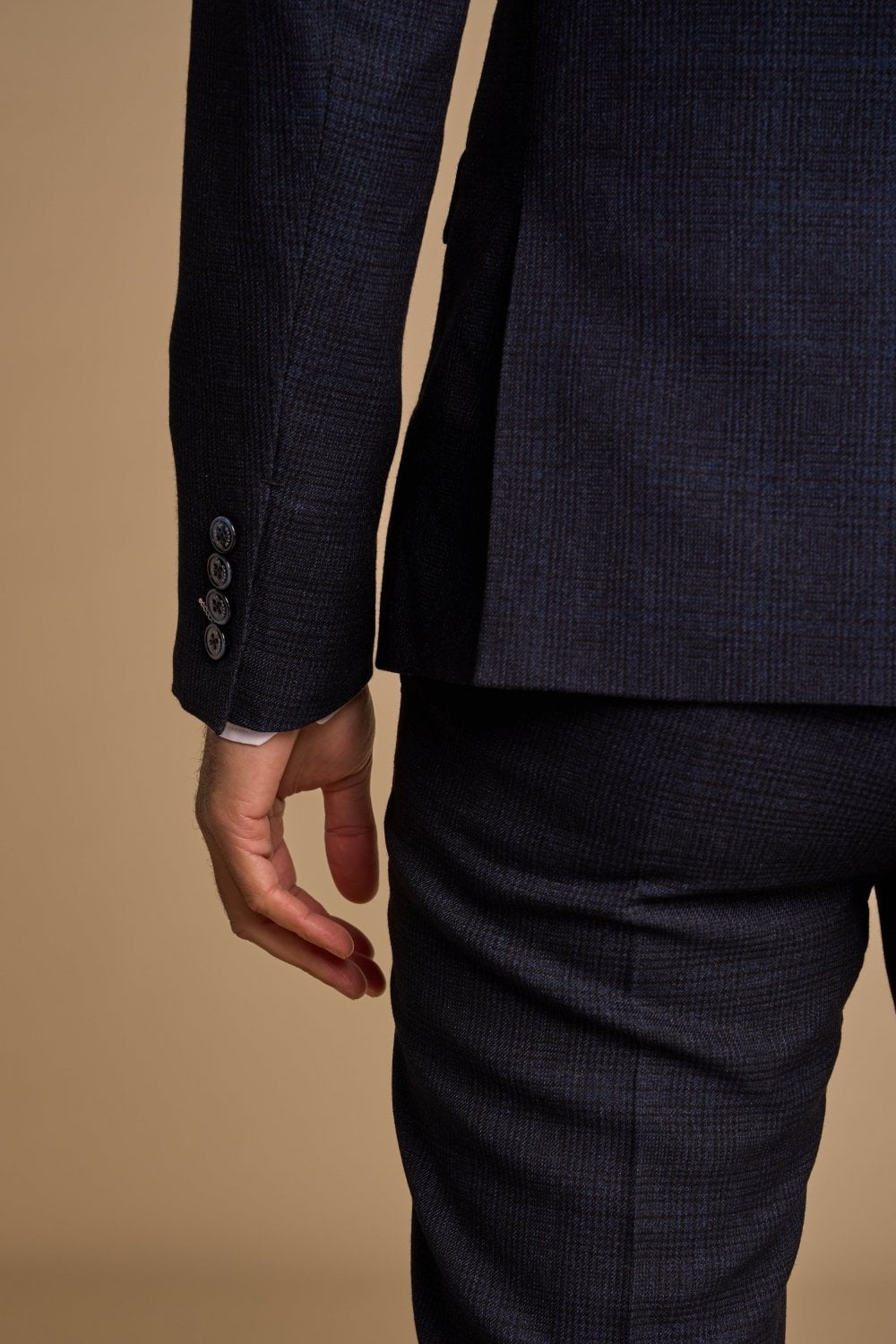 Men's Glen Check Double-breasted Suit Jacket - CARIDI - Navy Blue