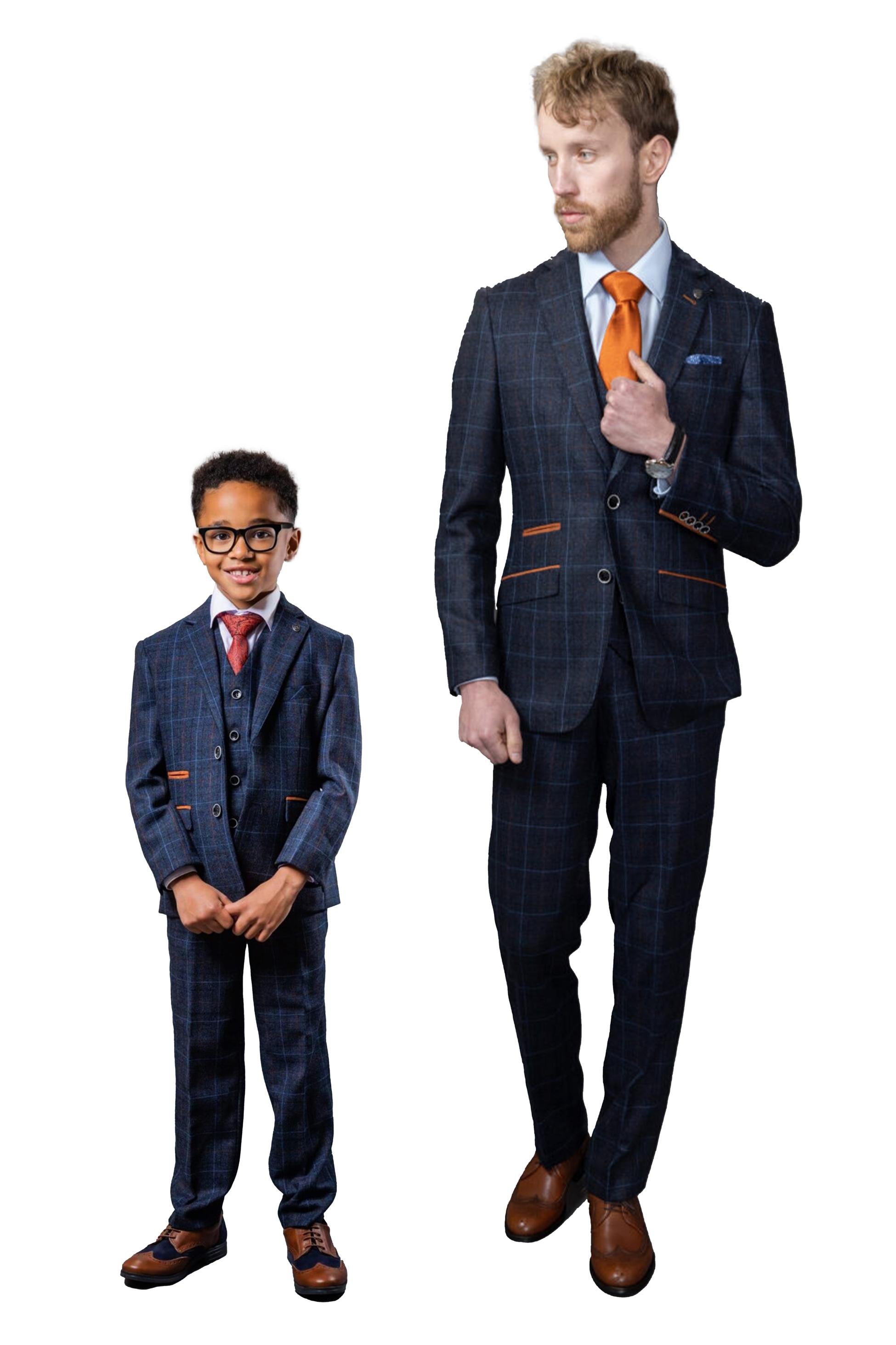Men's Anthony Navy Blue Retro Check Tailored Heritage Suit