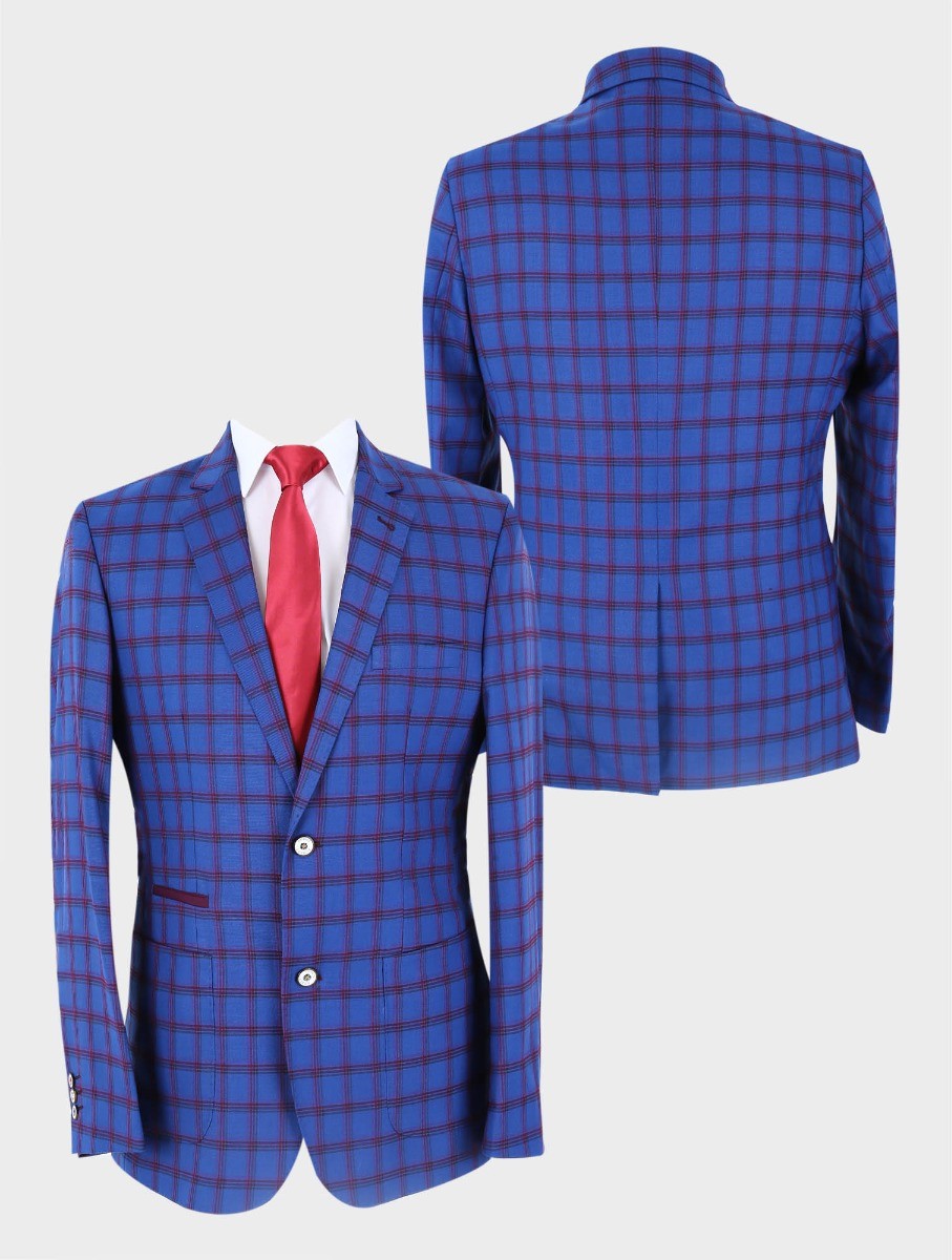 Men's Costello Navy Blue Windowpane Check Slim Fit Blazer