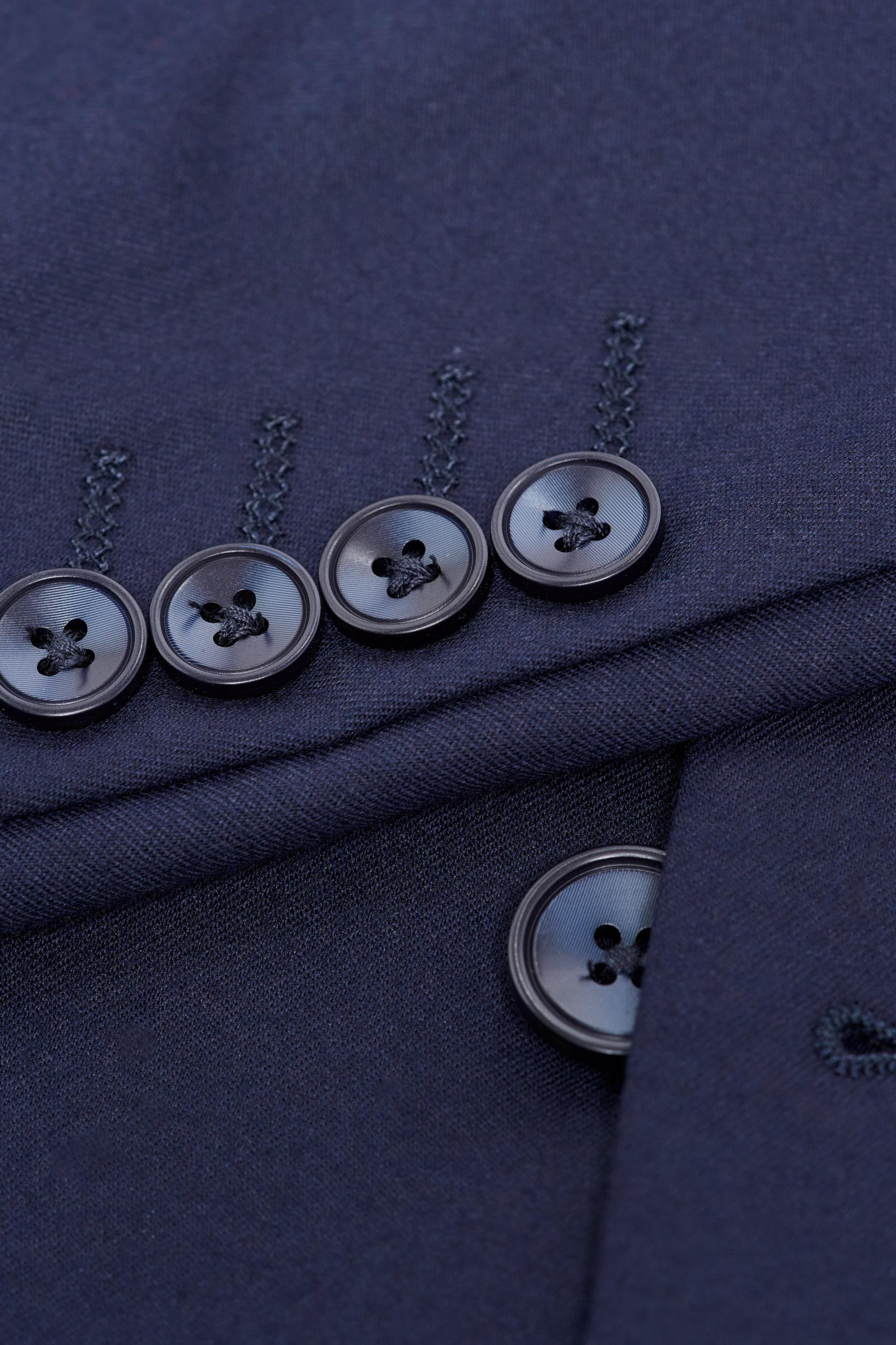 James Navy Blue Men's 3-Piece Wool Slim Fit Formal Suit