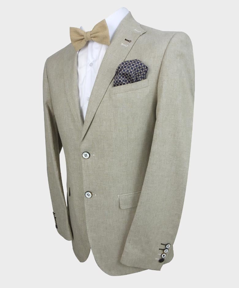 Mens Linen Slim Fit Blazer - ETHAN - Khaki Beige