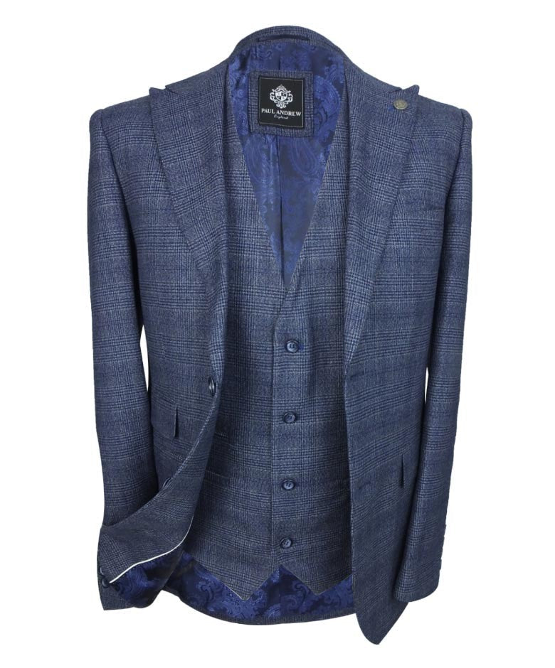 Men's Graham Royal Blue Tweed Check Classic Suit