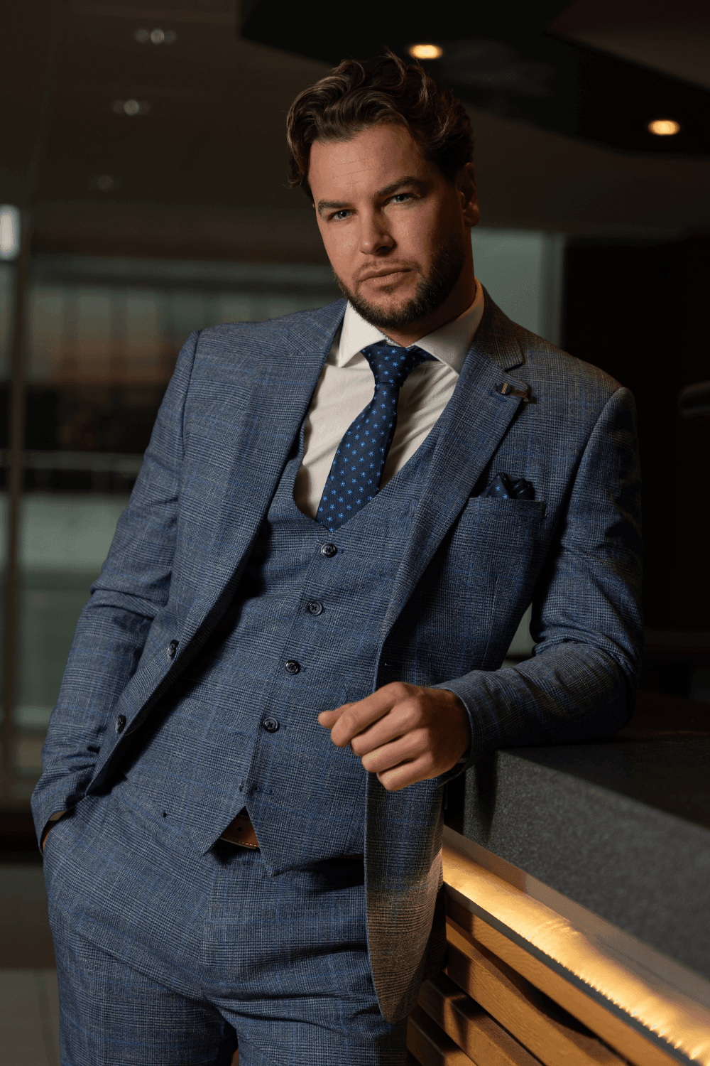 Men's Phantom Azure Blue Check Slim Fit Contemporary Suit
