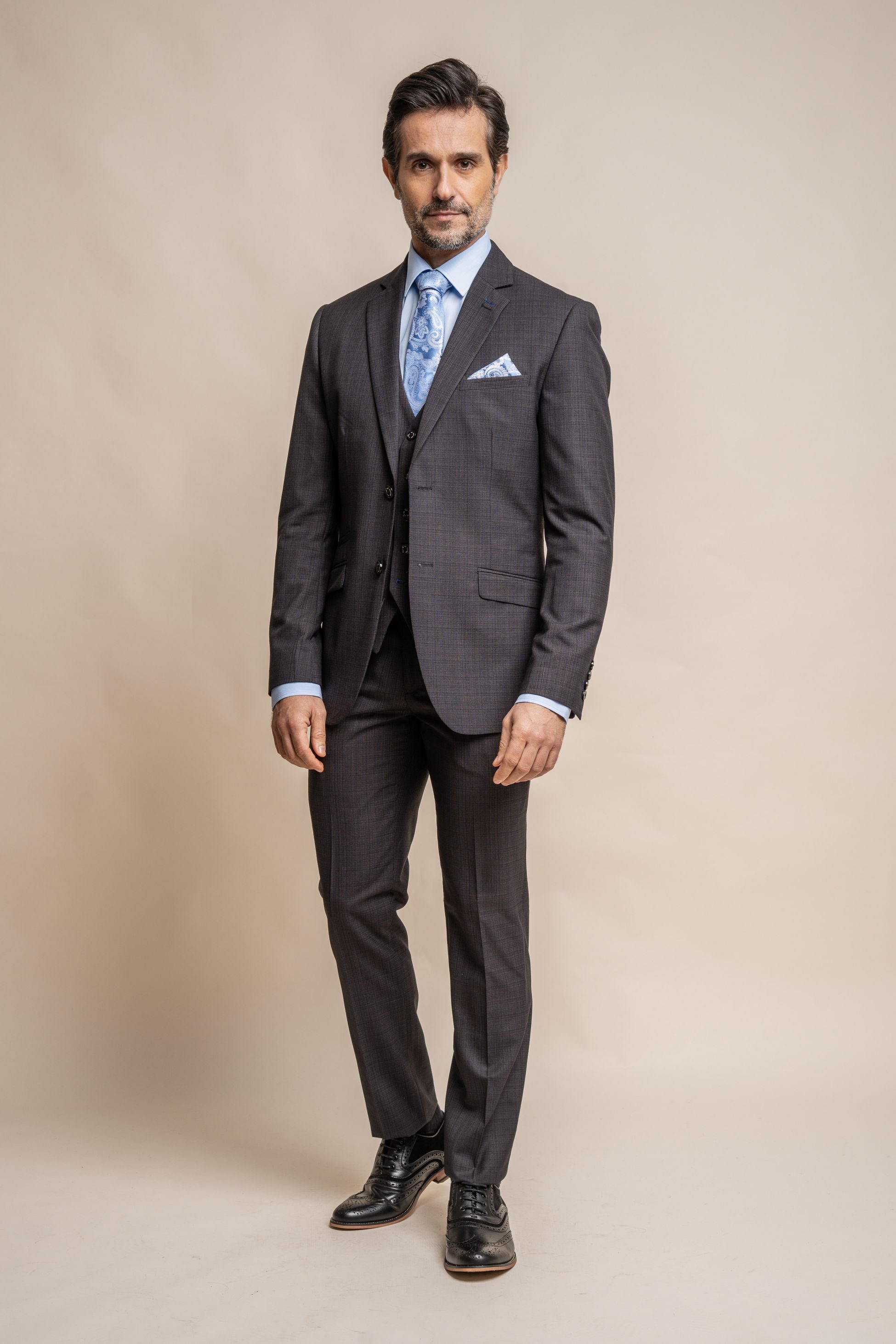 SEEBA Dark Grey Graphite Men's Slim Fit Formal Suit