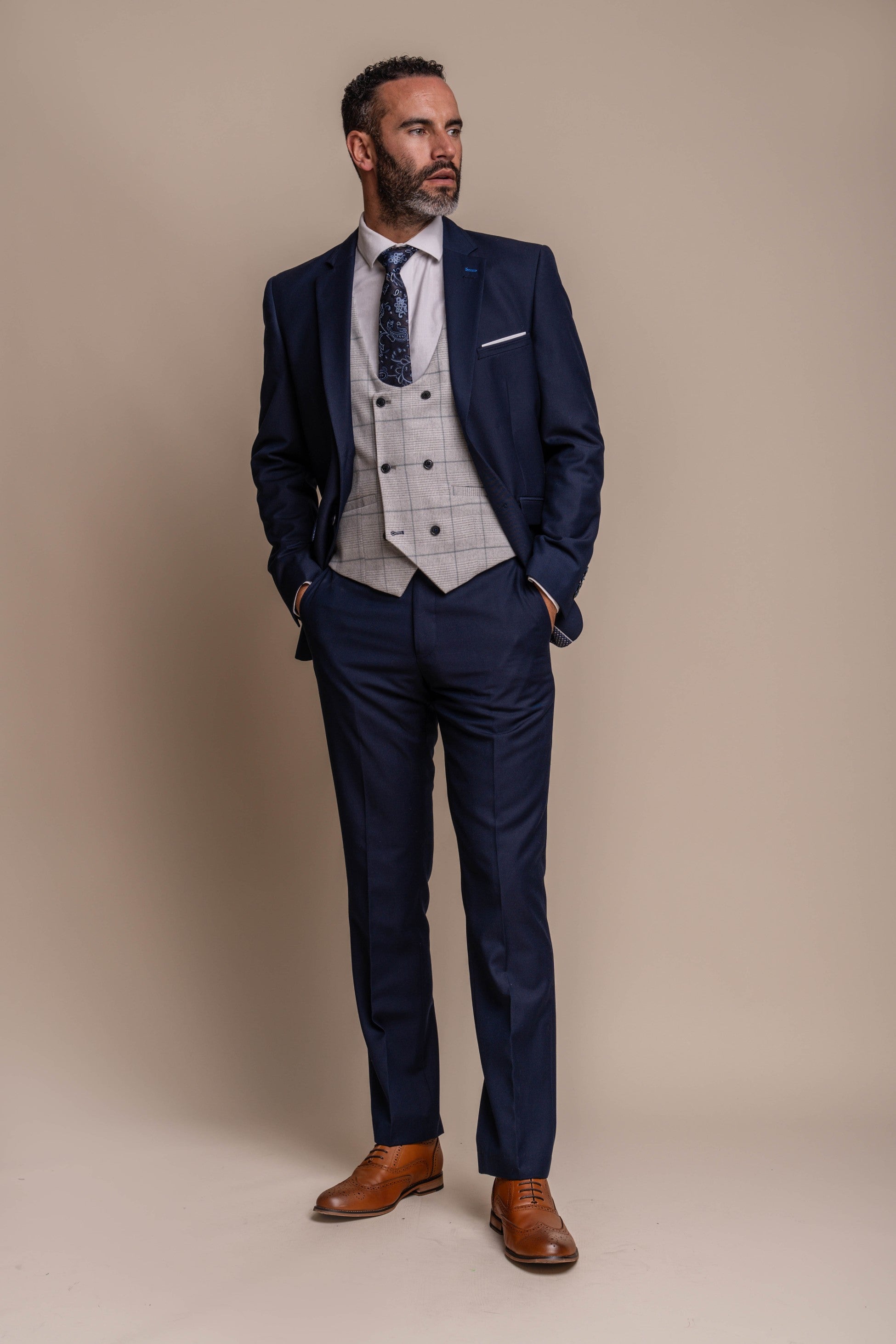 Jefferson Navy Men's Suit with Radika Waistcoat Combined Set