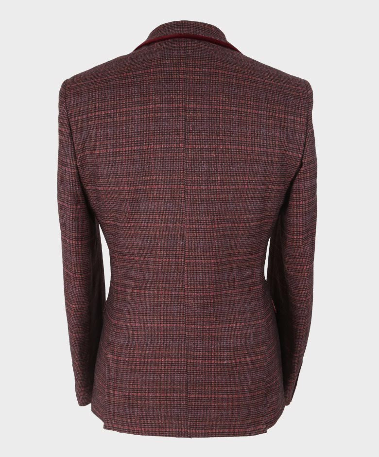 Men’s Wine Retro Tweed Slim Fit Blazer CARLY
