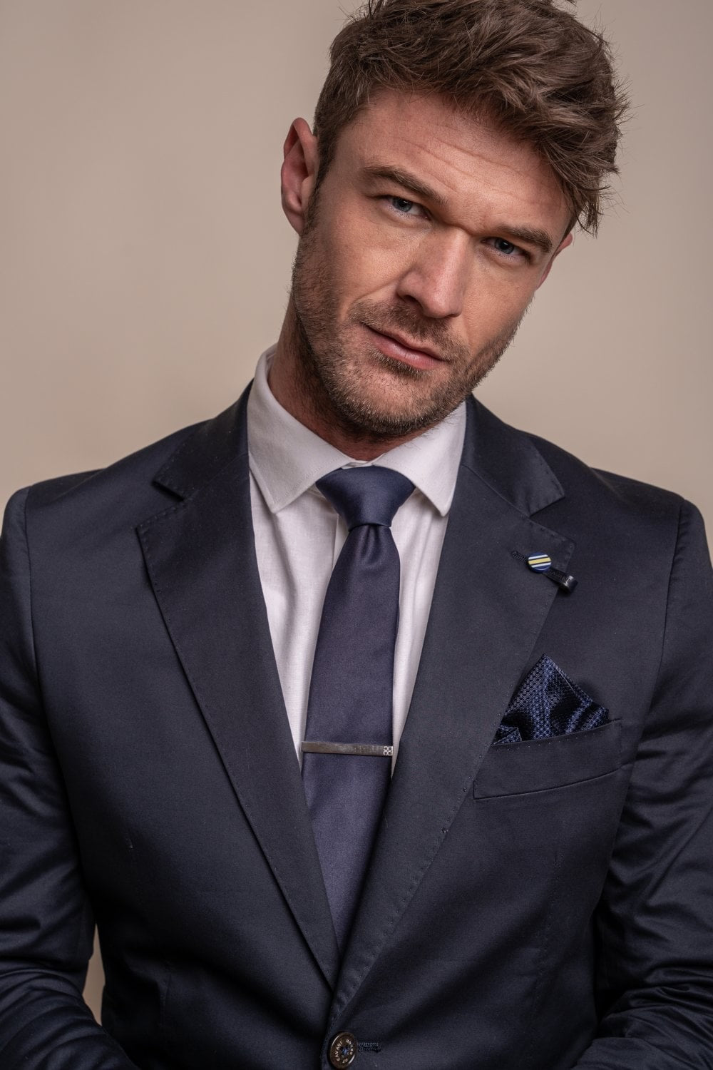 MARIO Navy Men's Cotton Slim Fit Formal Suit