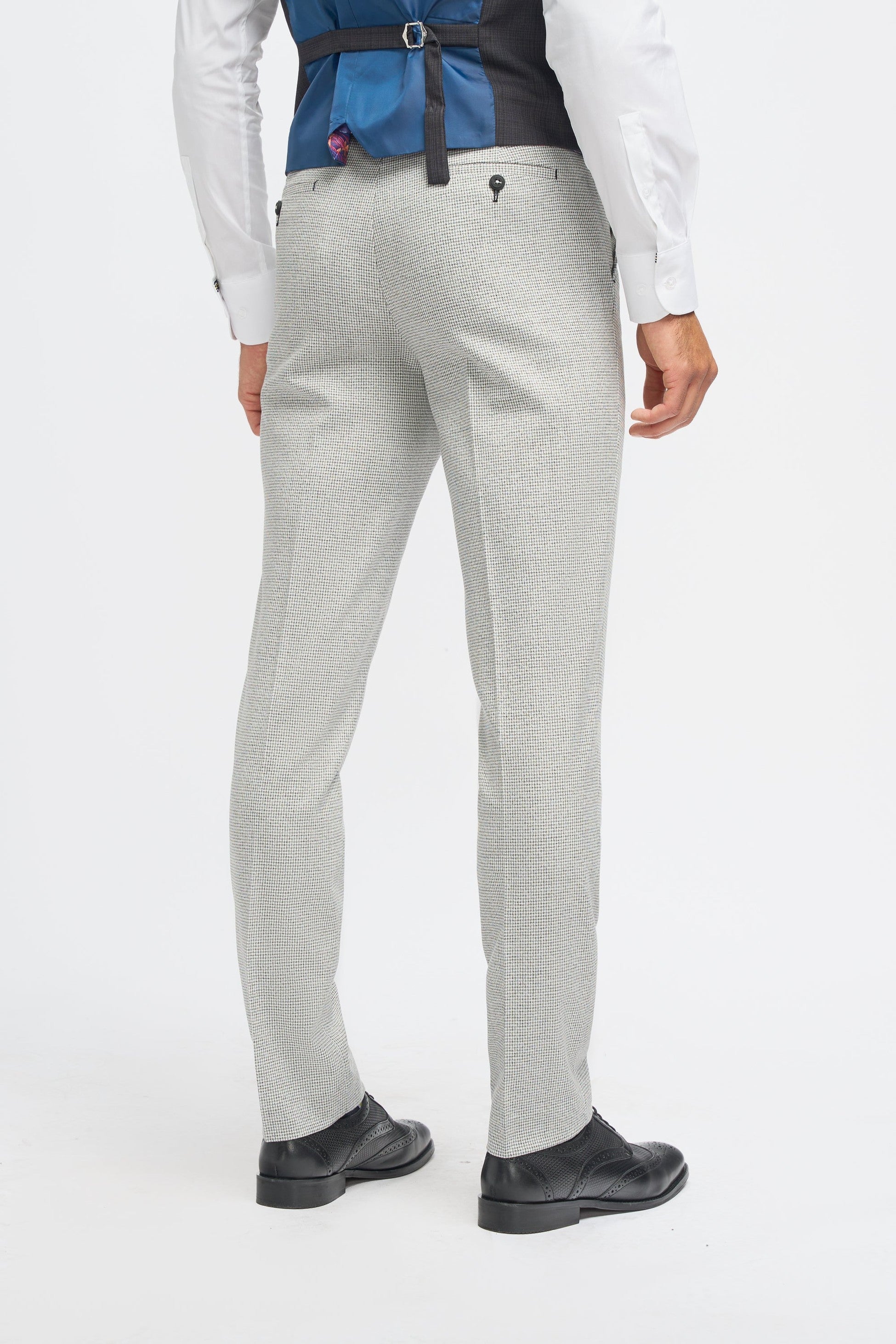 Dark Grey Men's Slim Fit Suit Jacket and Waistcoat with Light Grey Houndstooth Trousers