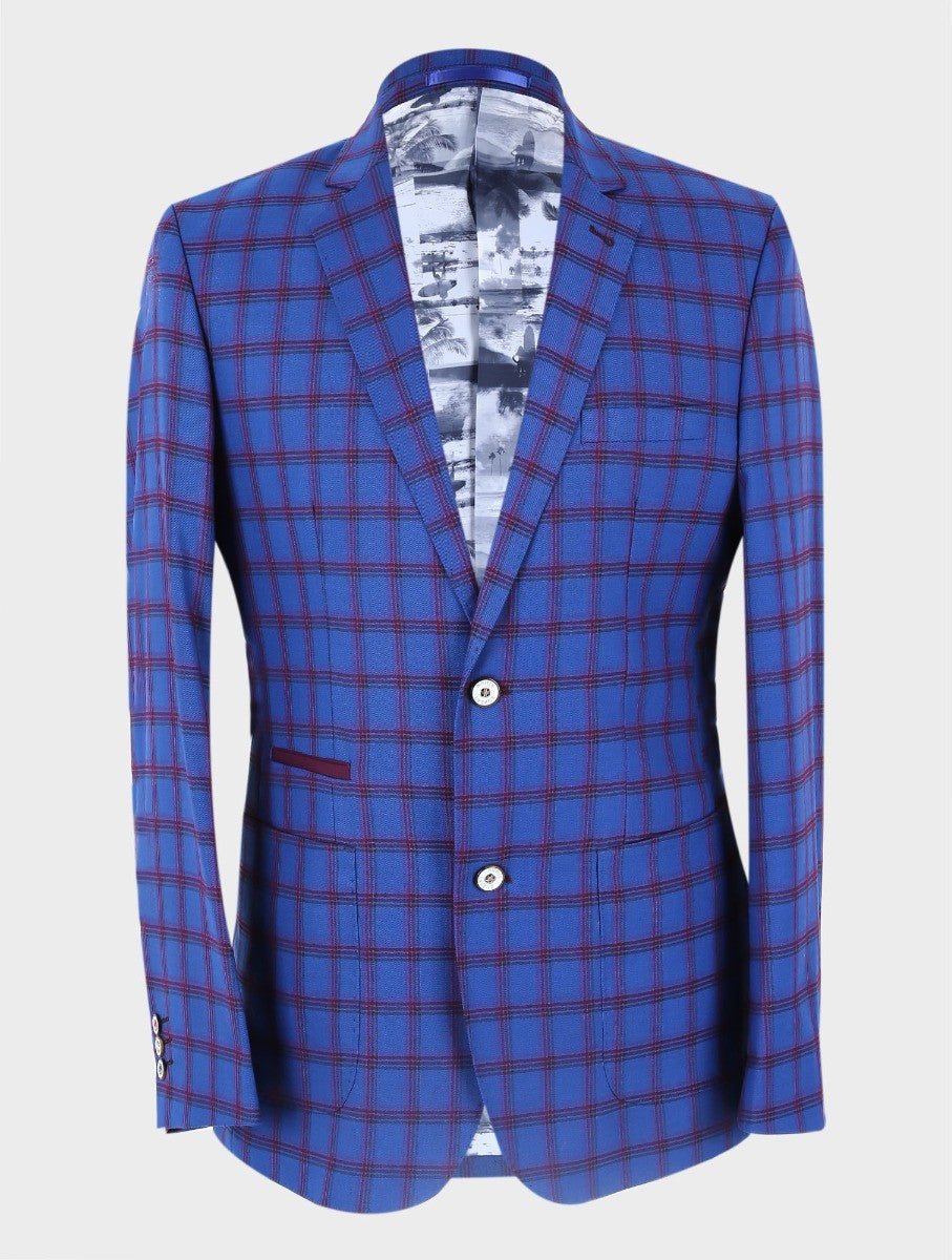 Men's Costello Navy Blue Windowpane Check Slim Fit Blazer