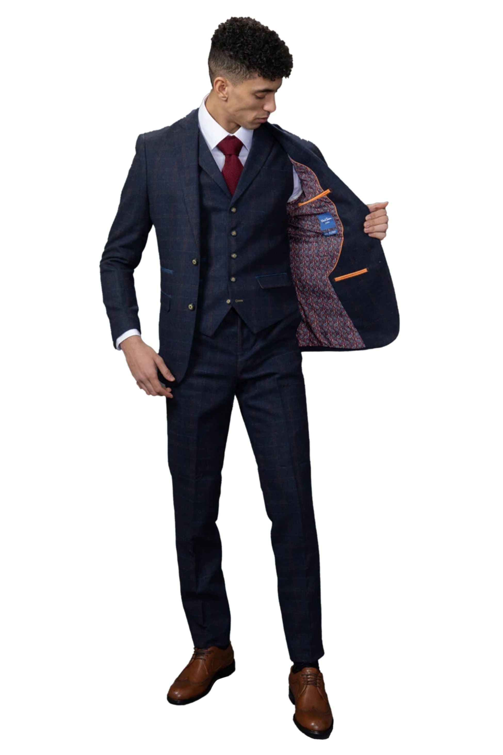 Men’s Navy Tweed Windowpane Tailored Fit Suit Jacket RYAN