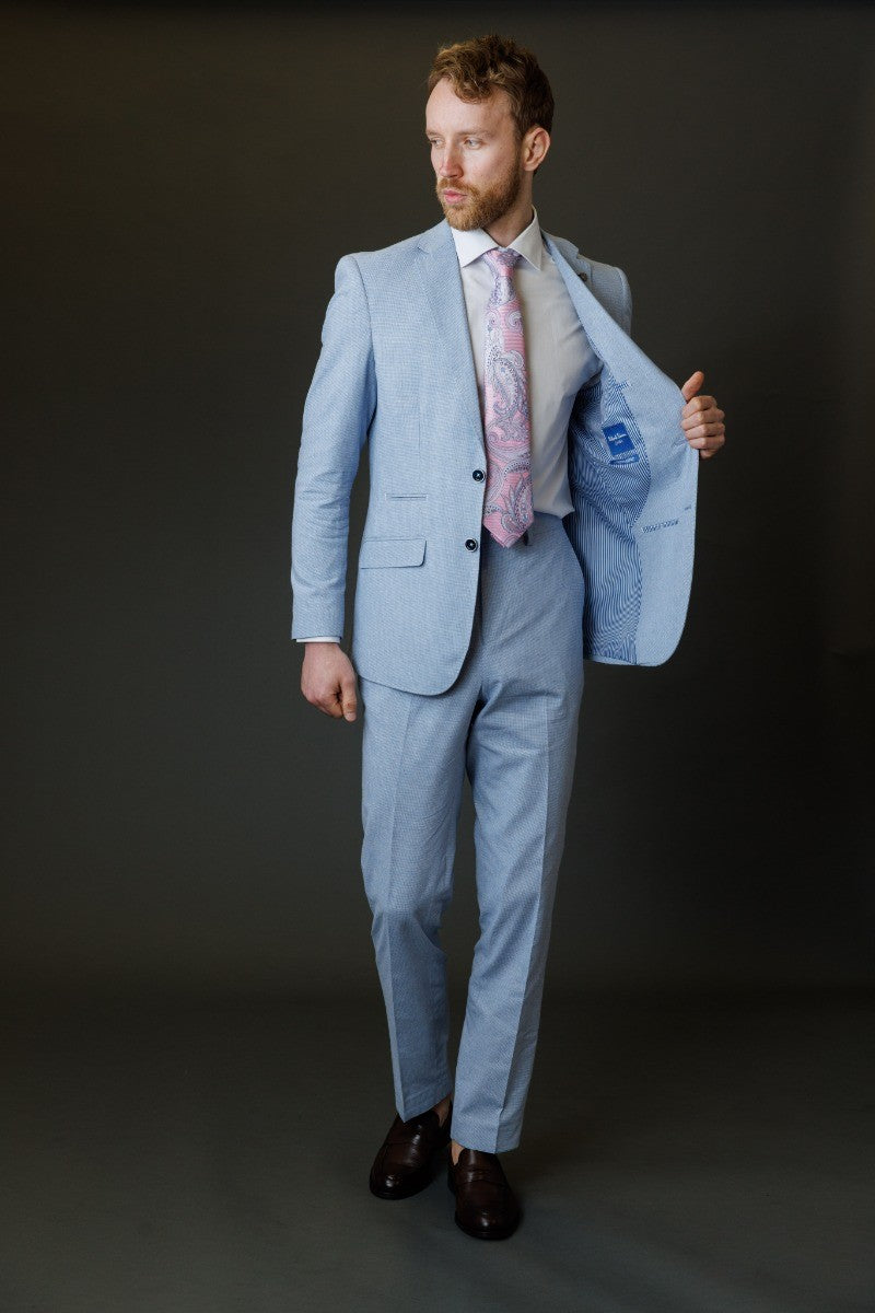 JUDE Light Blue Men's Self Patterned Slim Fit Suit