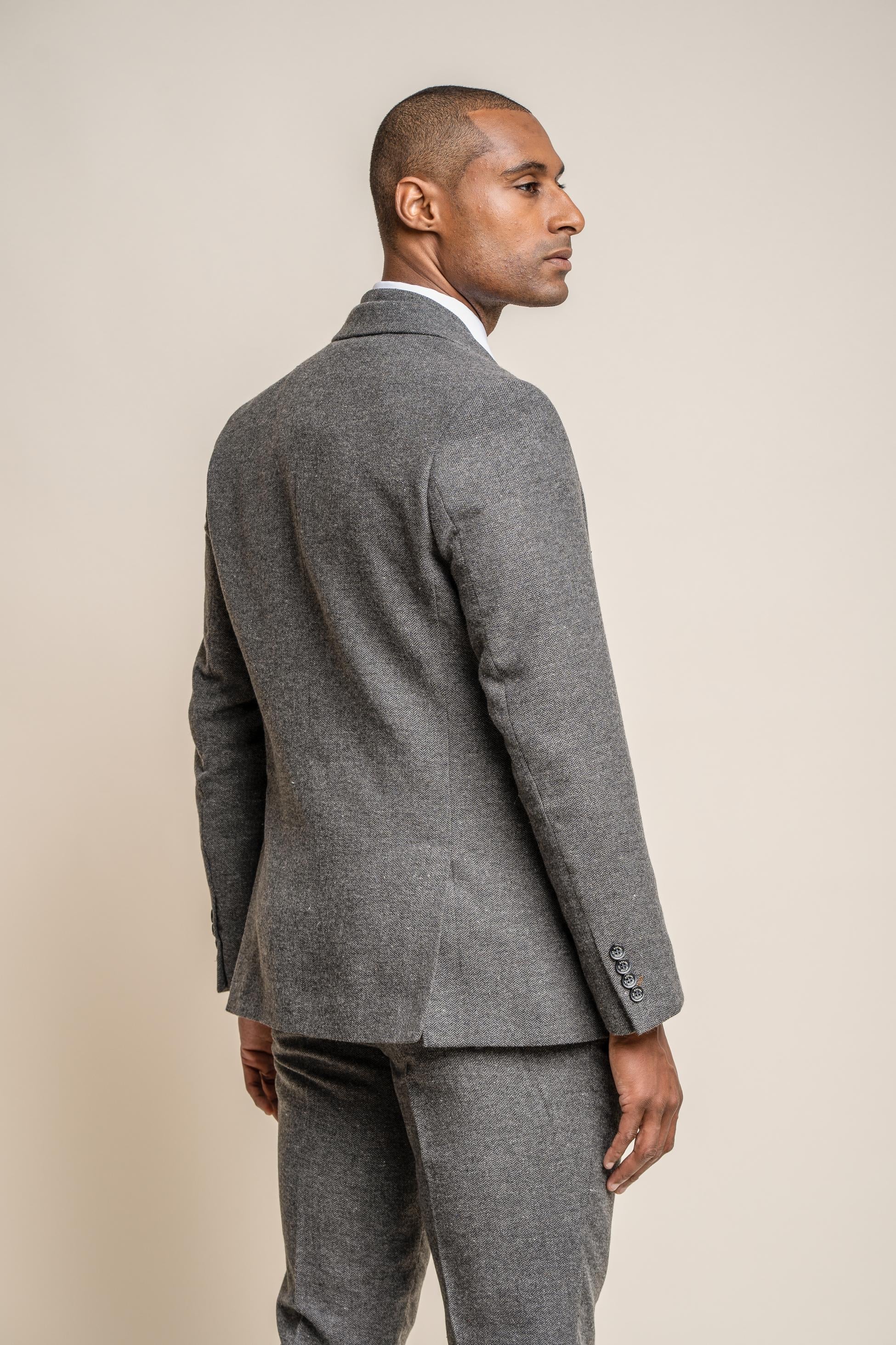Men’s Grey Herringbone Tweed Slim Fit Suit Jacket MARTEZ
