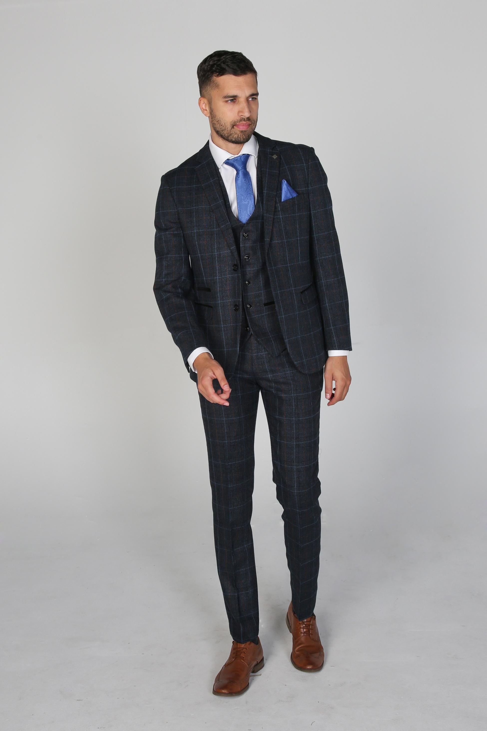 Men's Harvey Ocean Navy Windowpane Tailored Professional Suit
