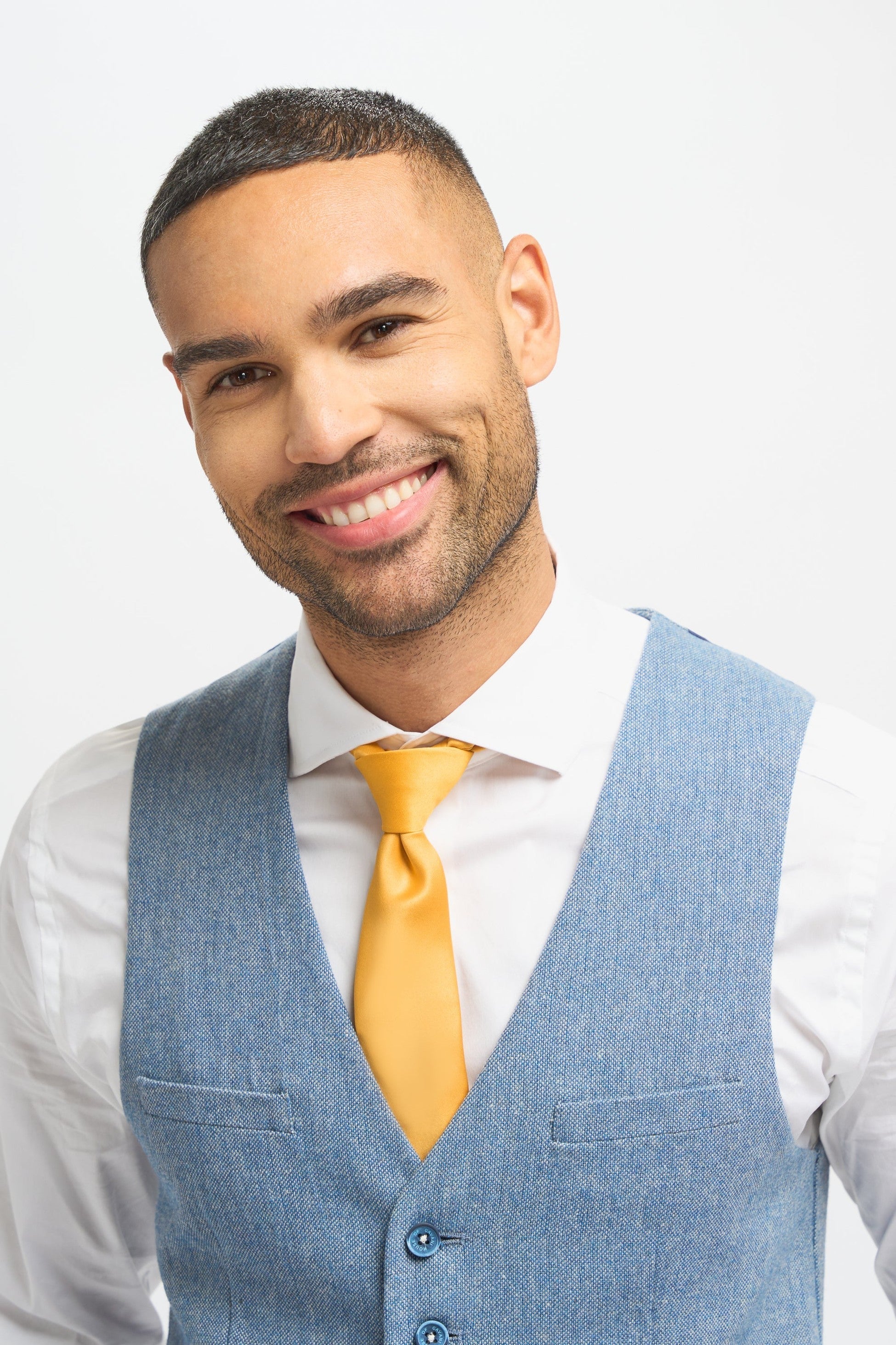 Royal Blue Men's 3-Piece Slim Fit Wedding Suit with Light Blue Tweed Waistcoat