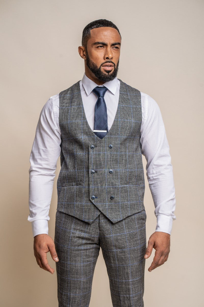 Men's Power Ash Grey Tweed Retro Check Traditional Suit