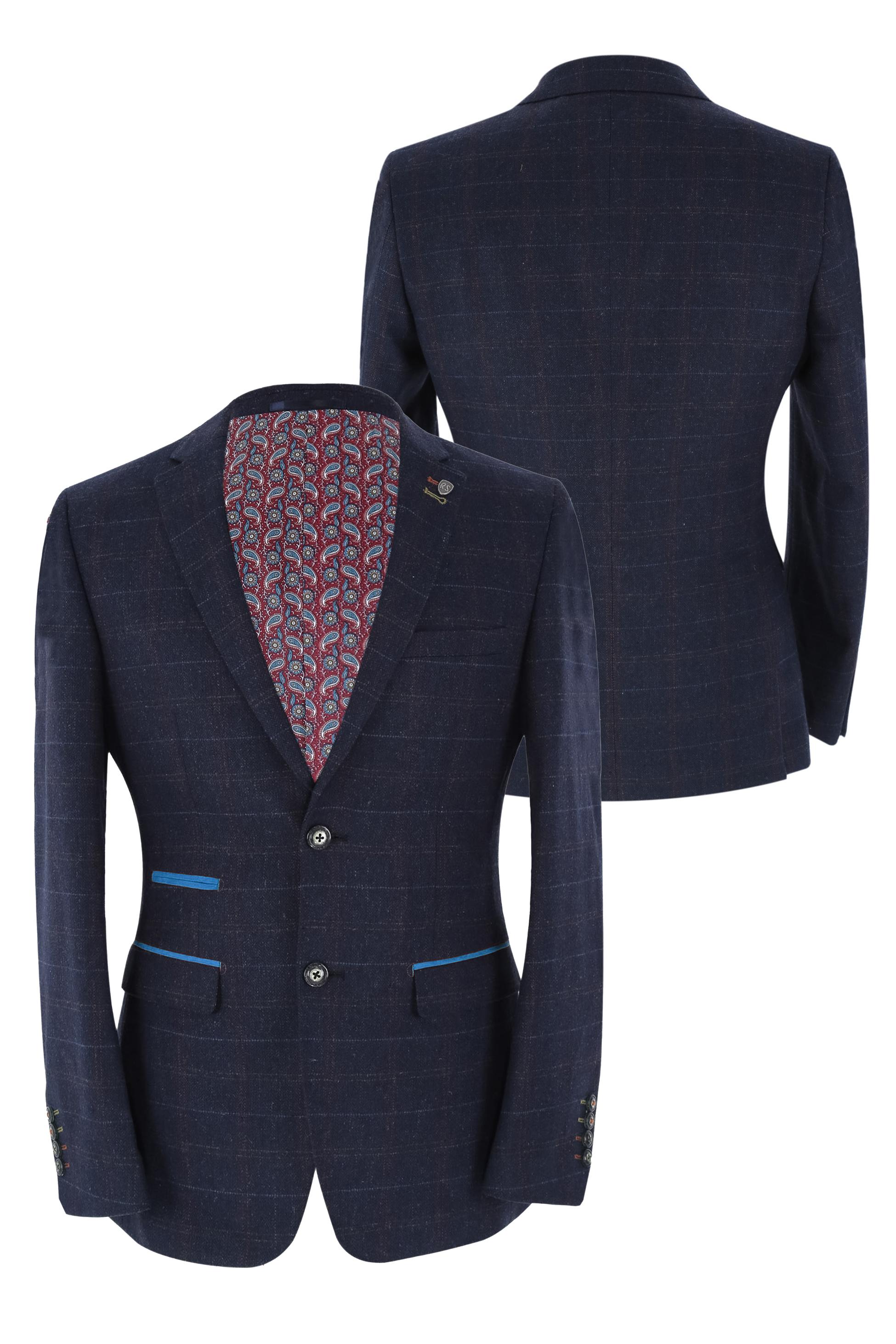 Men’s Navy Tweed Windowpane Tailored Fit Suit Jacket RYAN