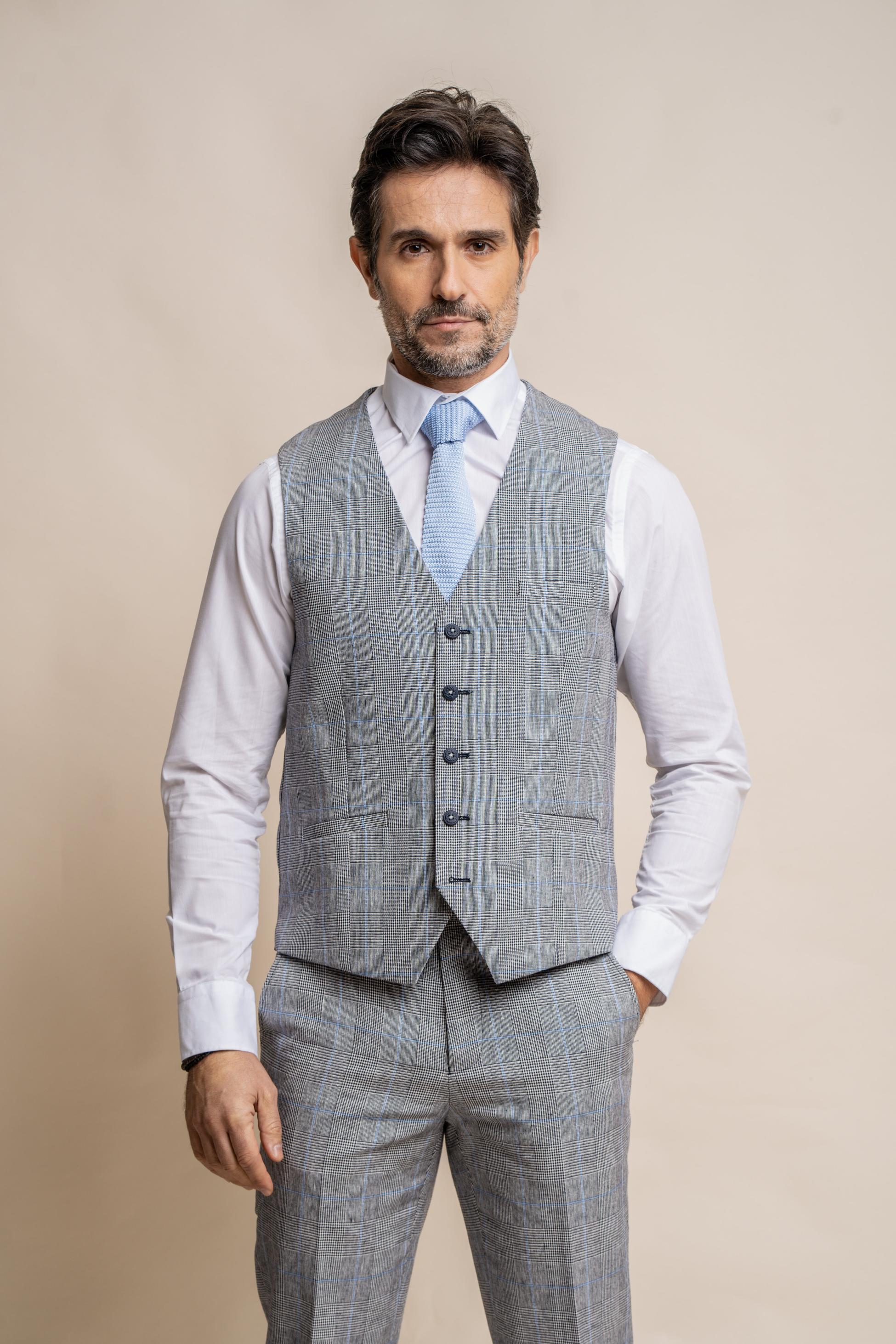 Men's Arriga Platinum Grey Check Slim Fit Formal Suit