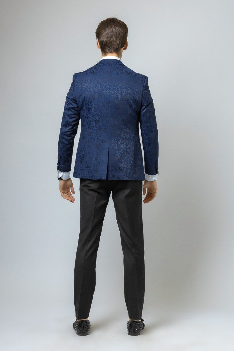 THOMAS Navy Blue Men's Slim Fit Patterned Suit