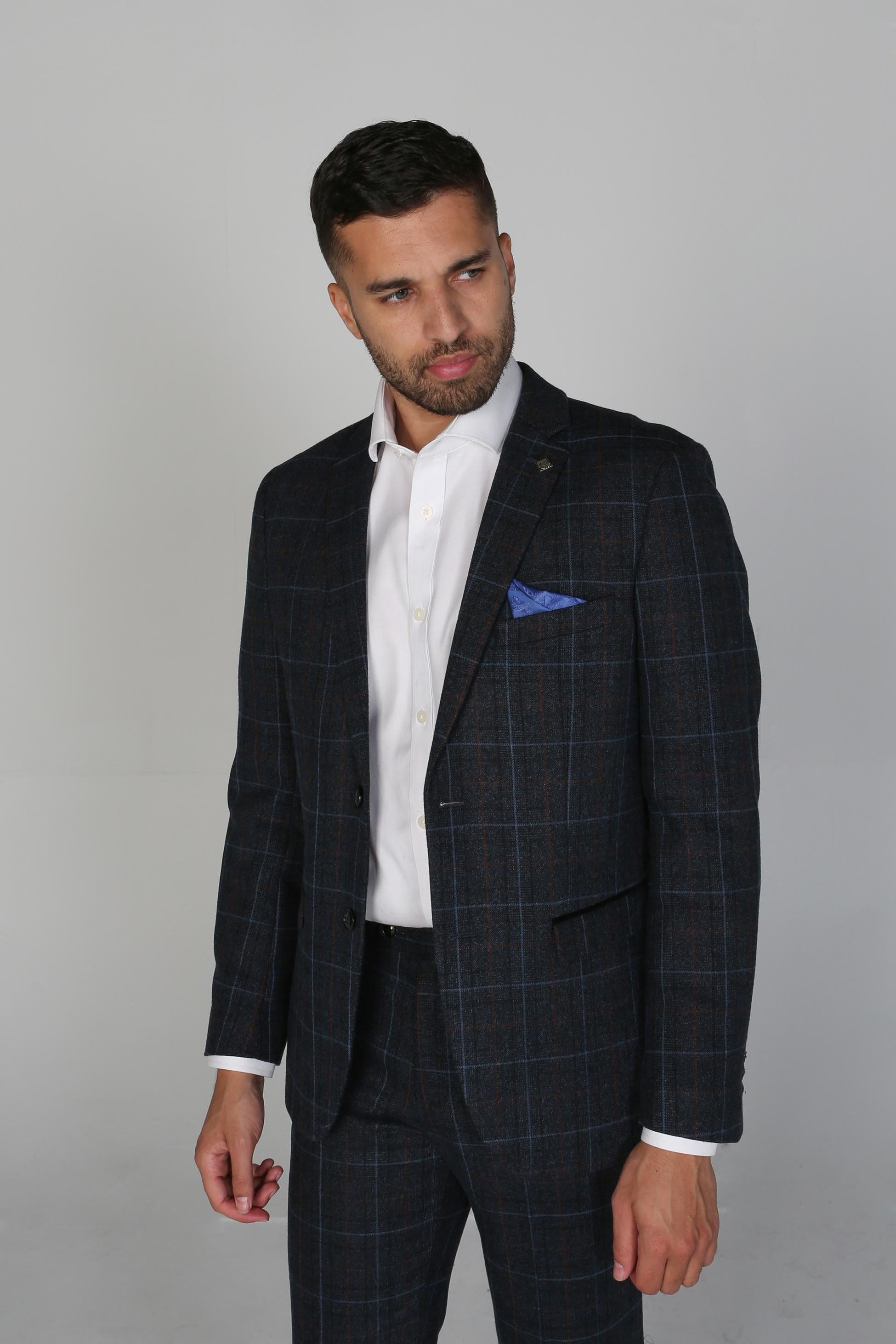 Men's Harvey Ocean Navy Windowpane Tailored Professional Suit