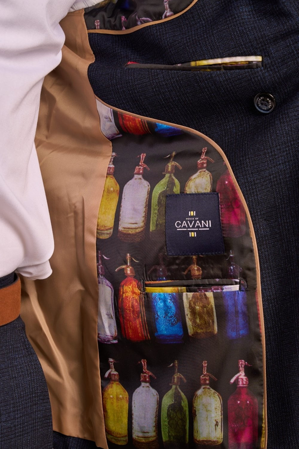 Men's Glen Check Double-breasted Suit Jacket - CARIDI - Navy Blue