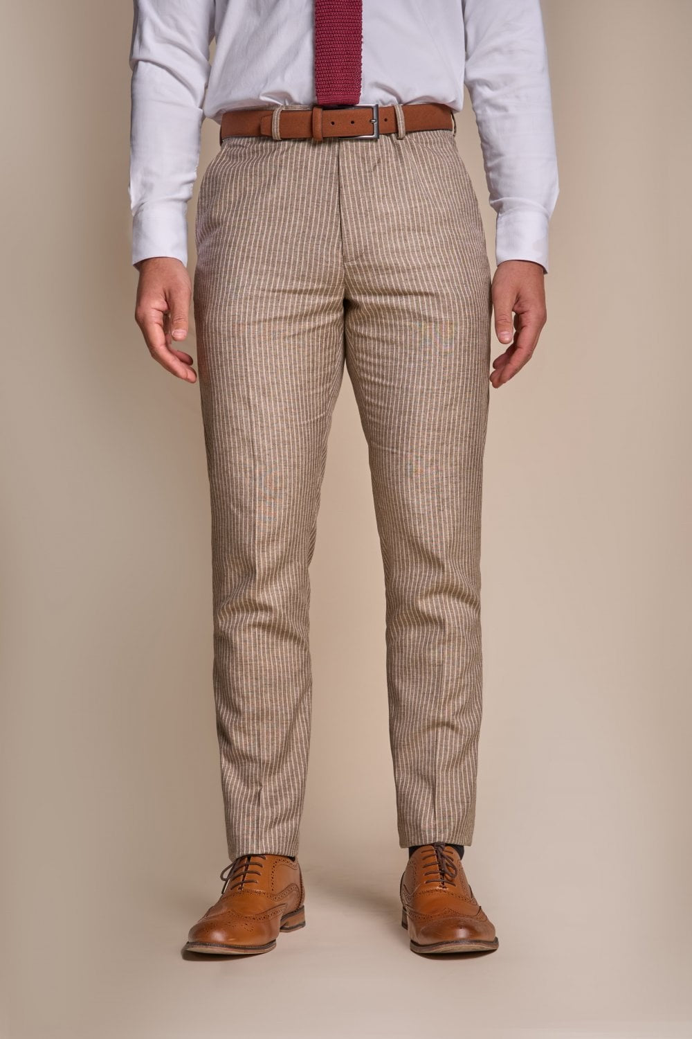 KRAKEN Sand Beige Men's Slim Fit Pinstripe Suit