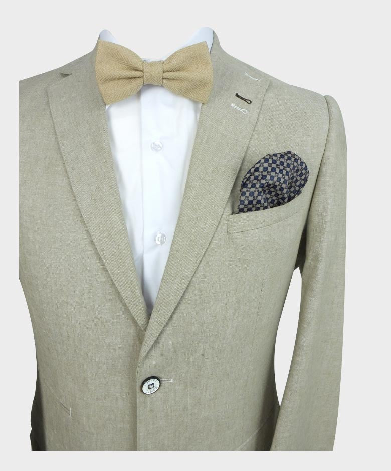 Mens Linen Slim Fit Blazer - ETHAN - Khaki Beige