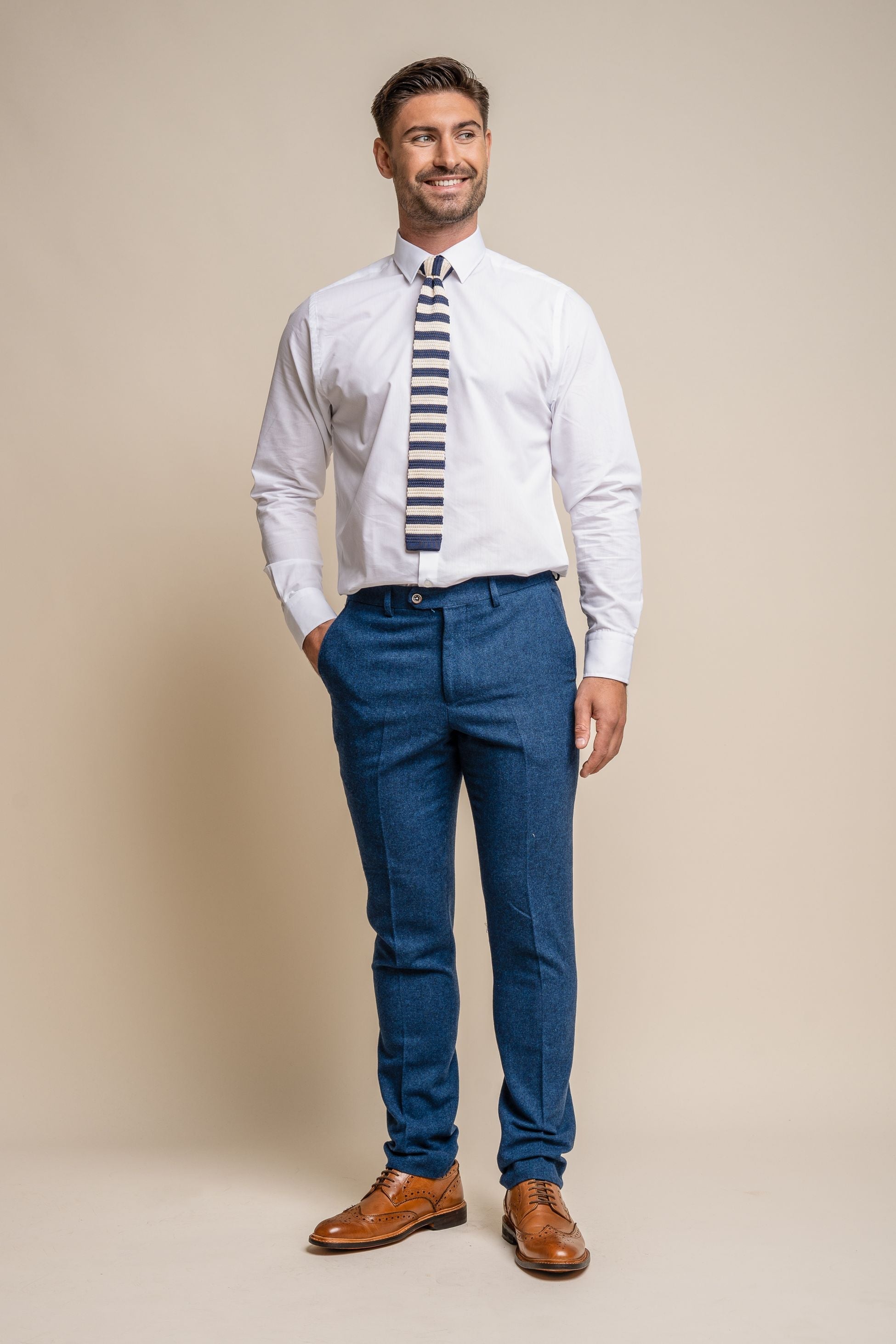 Orson Blue Men's Suit with Marco Ecru Waistcoat Combined Set