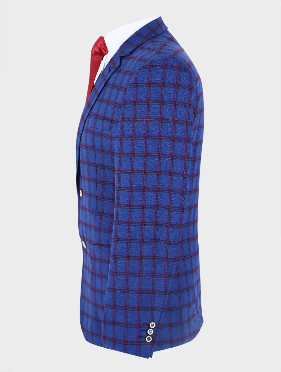 Men's Costello Navy Blue Windowpane Check Slim Fit Blazer