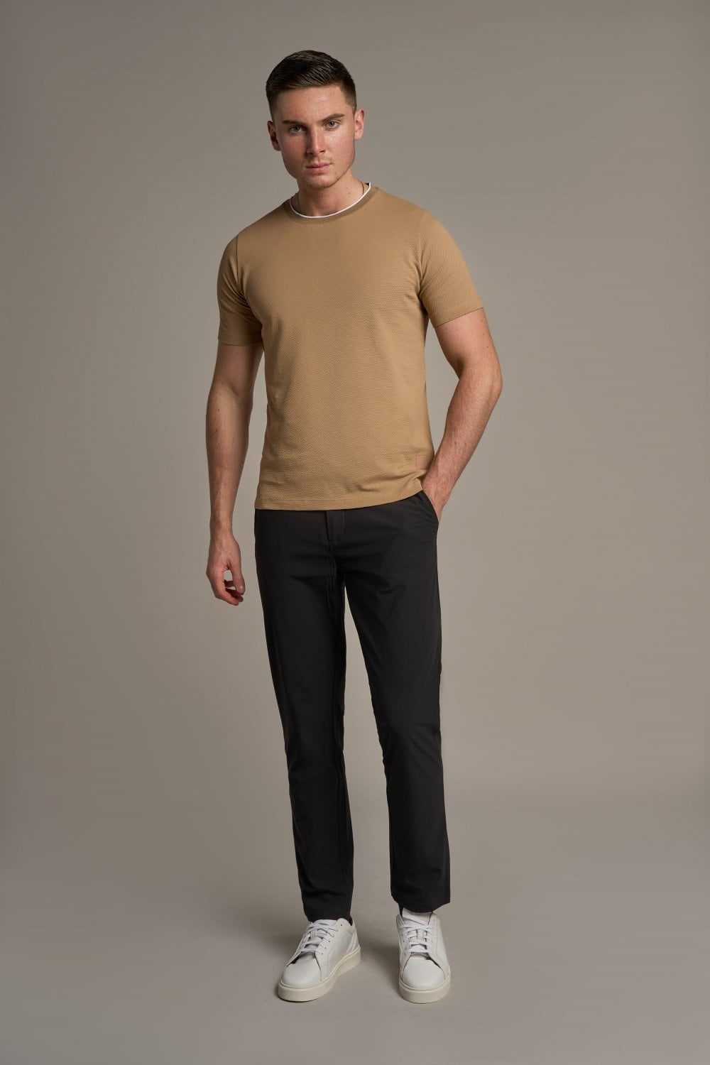 Mens Sand Brown Cotton Slim Fit T Shirt BYRON