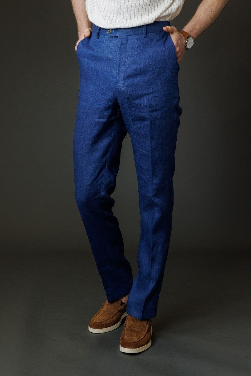 Navy Blue Men's Slim Fit Linen 2-Piece Suit Set