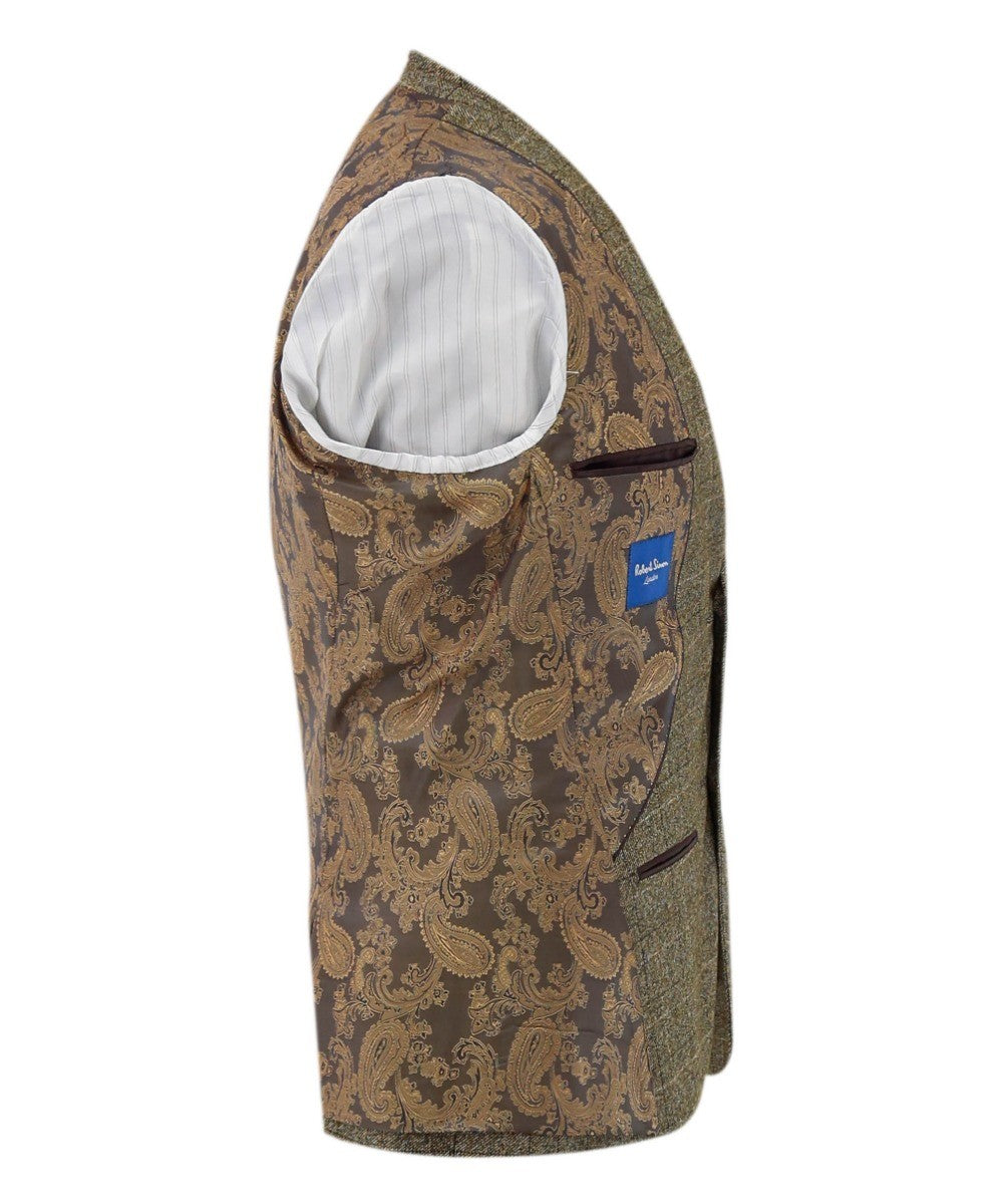 Men’s Beige Tweed Windowpane Check Suit Jacket LIAM