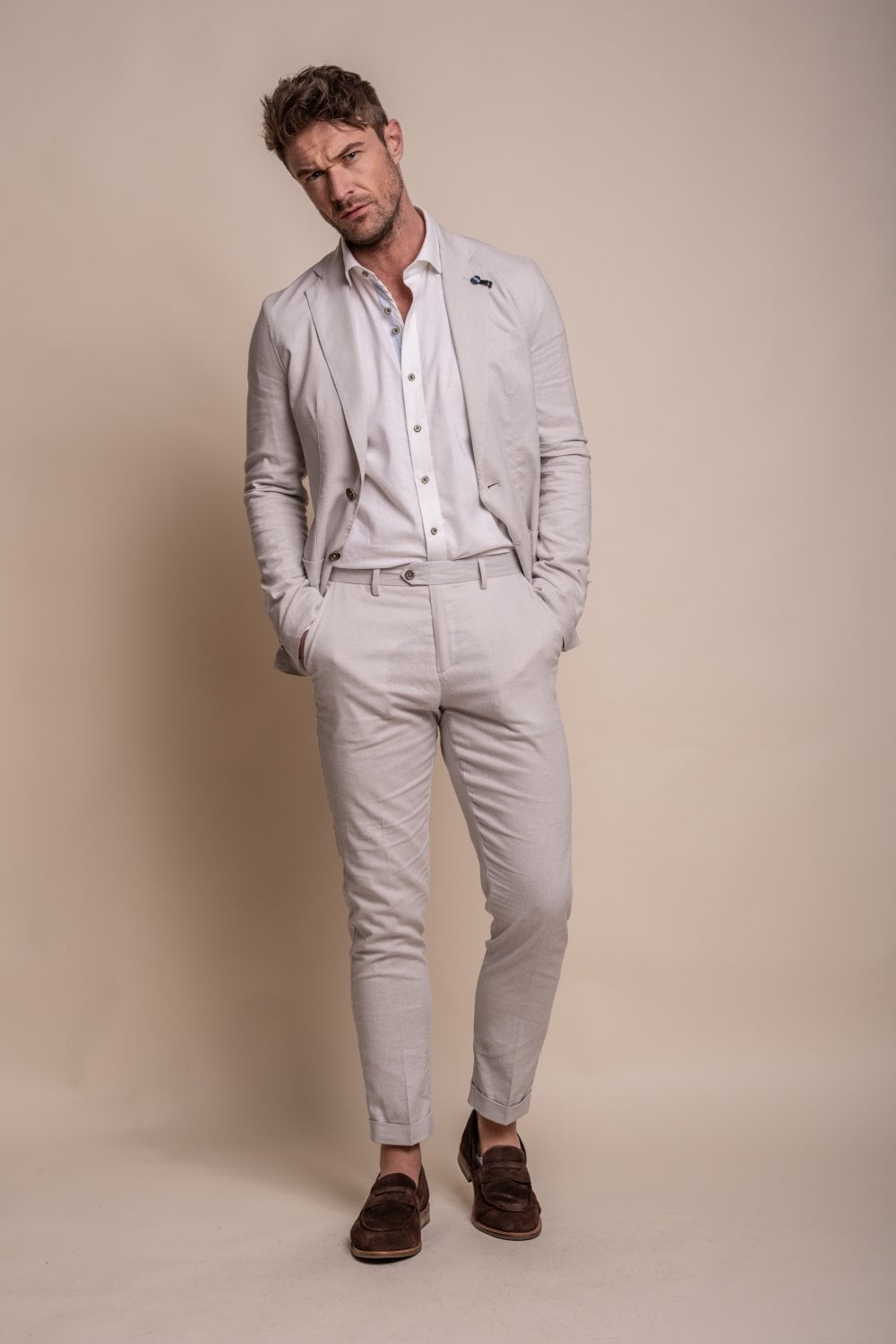 Men's Slim Fit Linen Blazer Collection ALVARI - Stone