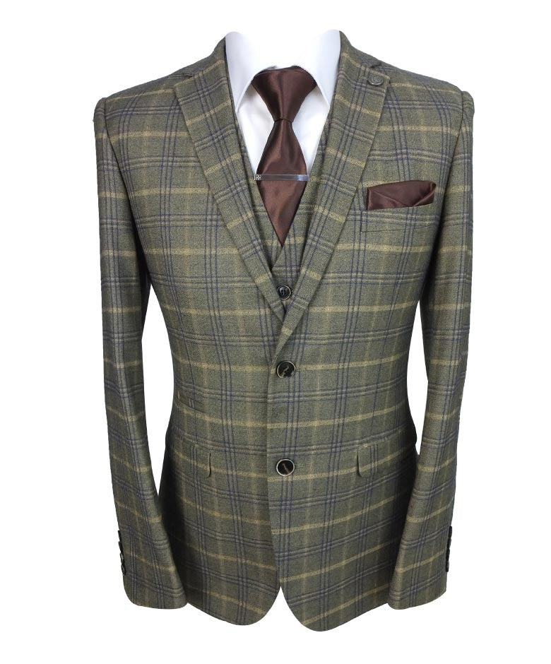 KENNETH Men’s Tailored Fit Retro Check Suit - Tan Brown
