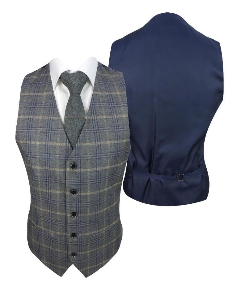 KENNETH Men’s Tailored Fit Retro Check Suit - Grey/Gold
