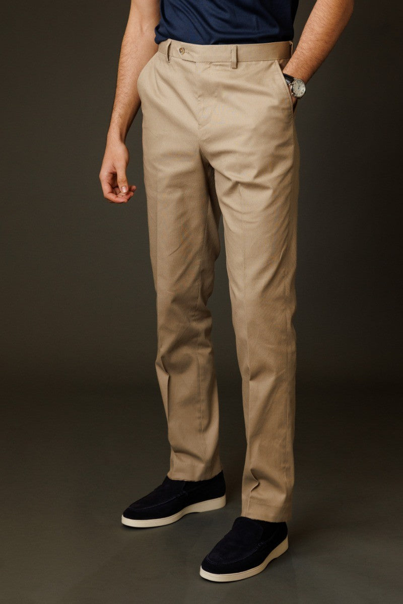 KINGSTON Beige Men's Cotton Slim Fit Suit