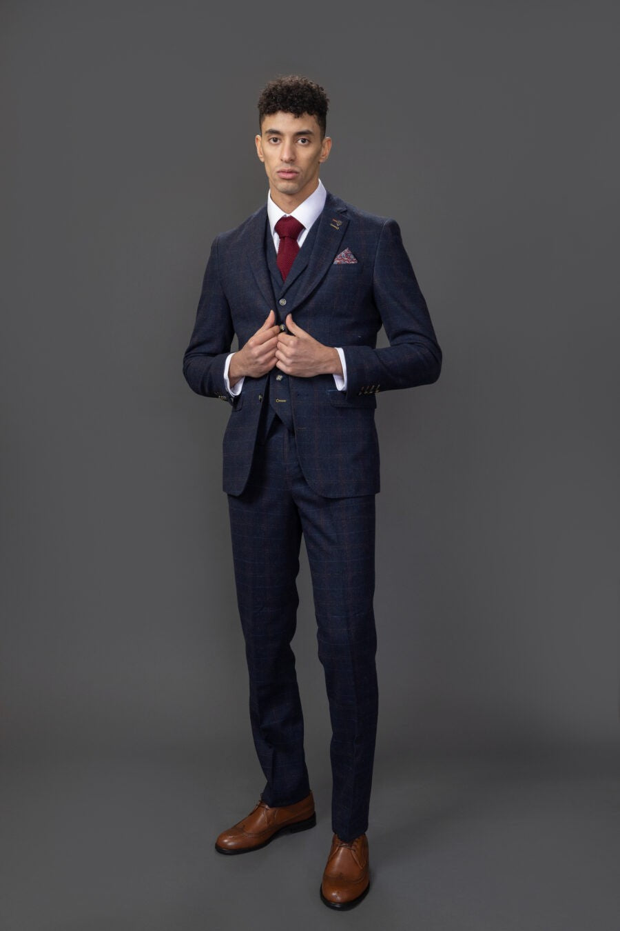 Men's Ryan Deep Navy Tweed Windowpane Tailored Professional Suit