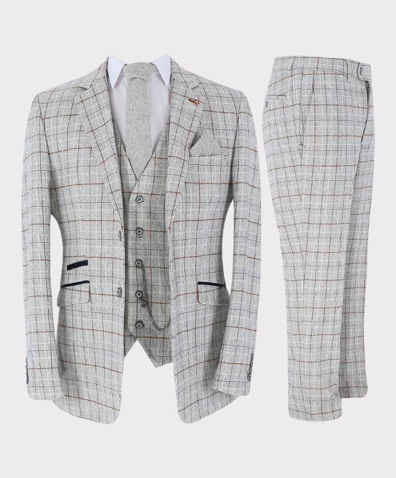 Men's Cody Ice Blue 3-Piece Tweed Windowpane Formal Slim Fit Set