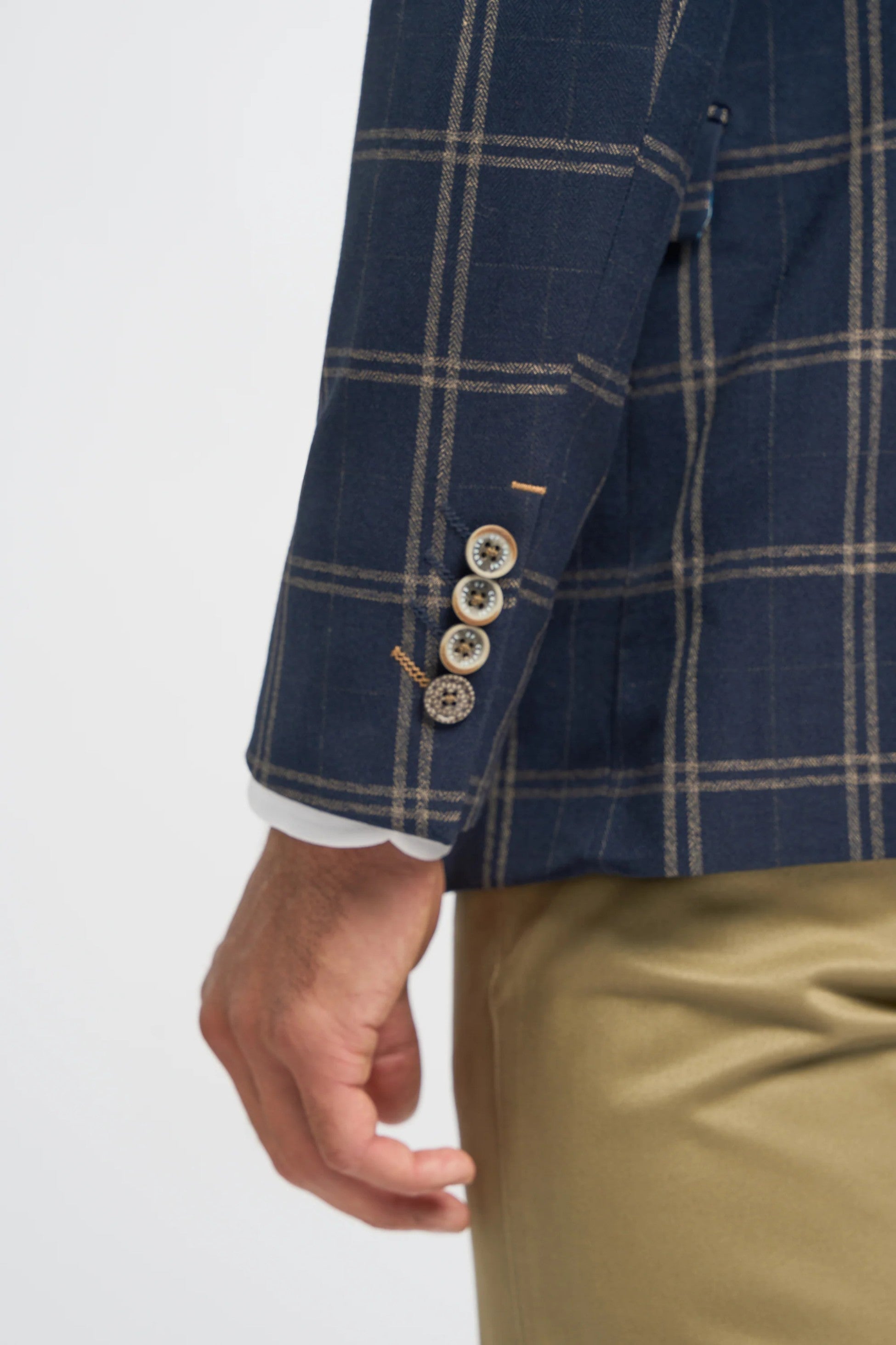 Men's Hardy Navy Check Blazer with Double-Breasted Waistcoat & Stone Beige Chinos