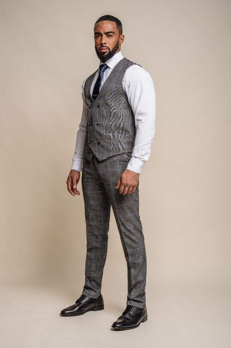 Men's Power Ash Grey Tweed Retro Check Traditional Suit